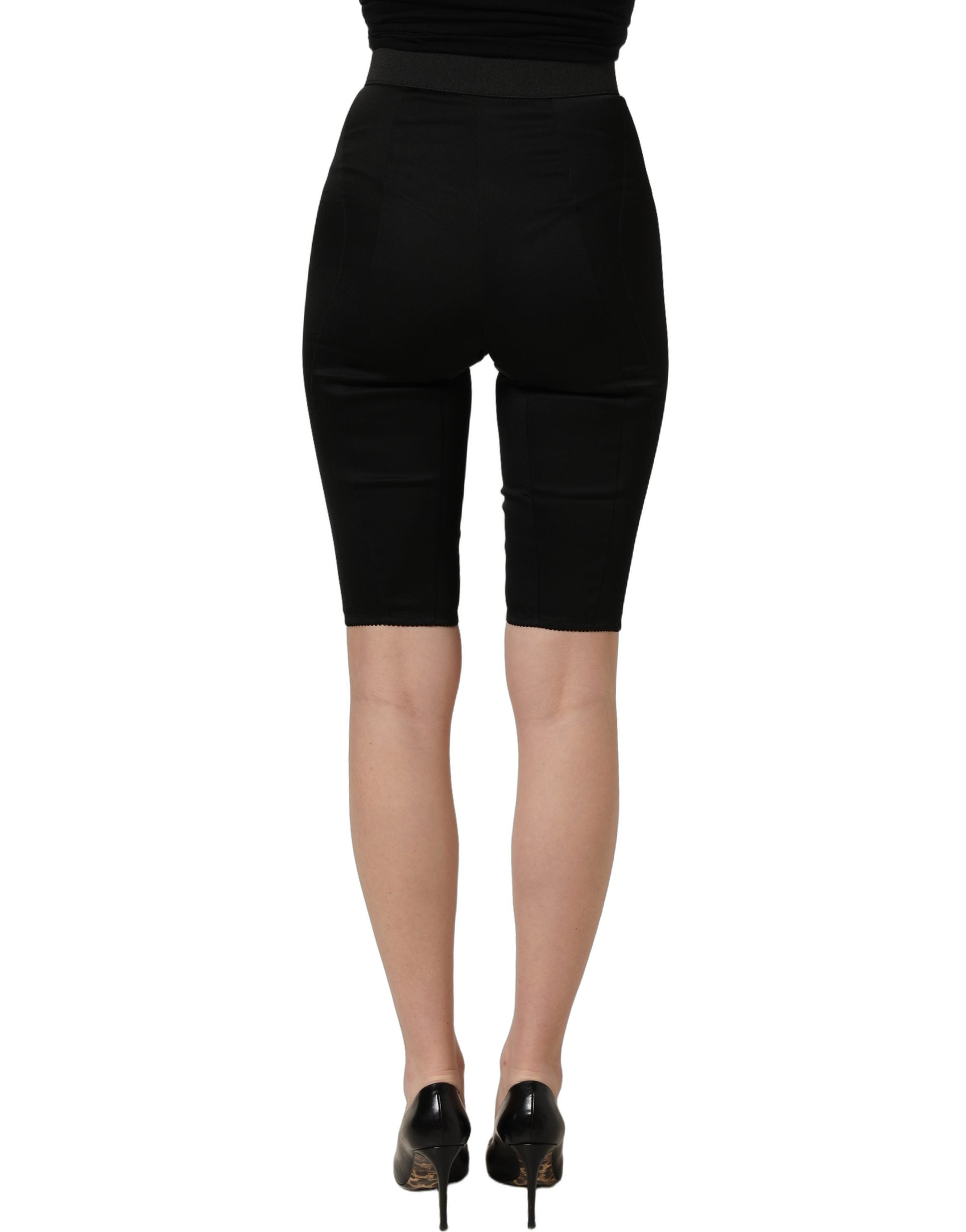 Dolce & Gabbana Schwarze High-Waist-Shorts aus Nylon mit elastischem Bund