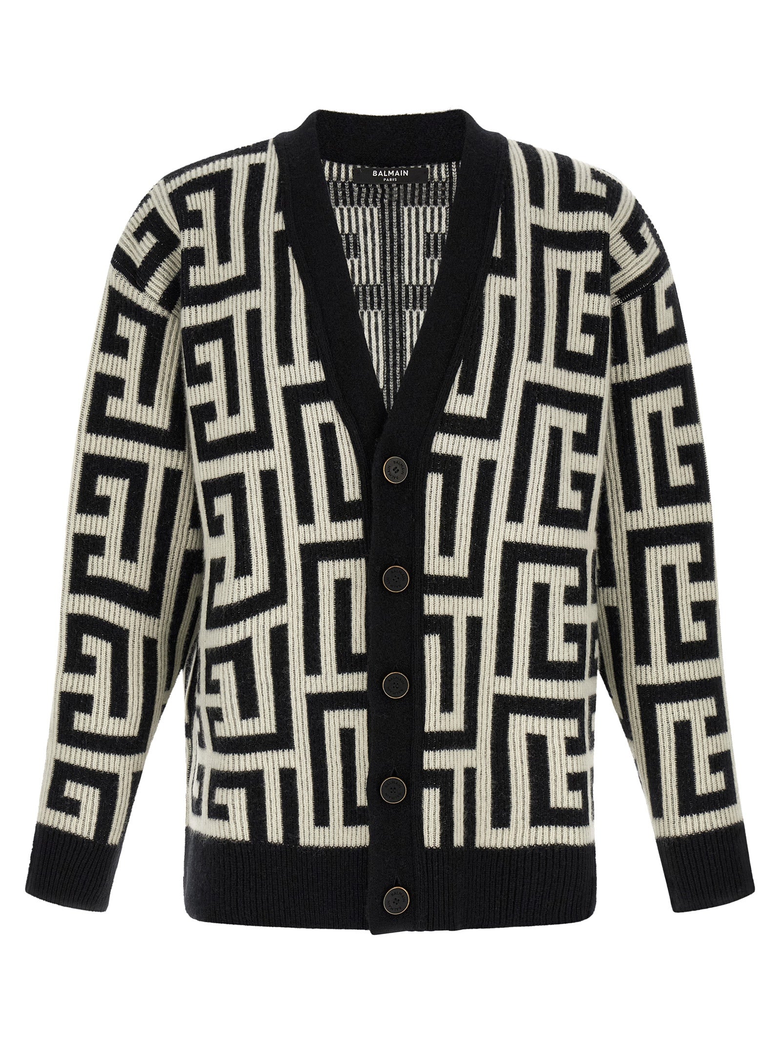 Balmain Zweifarbige Merinowoll-Strickjacke