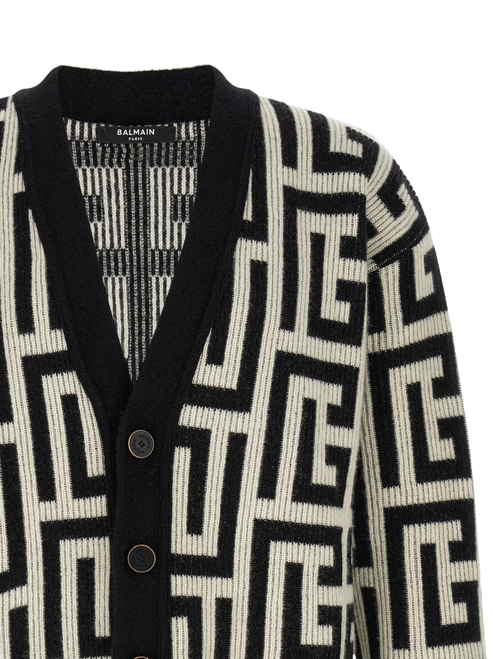 Balmain Zweifarbige Merinowoll-Strickjacke