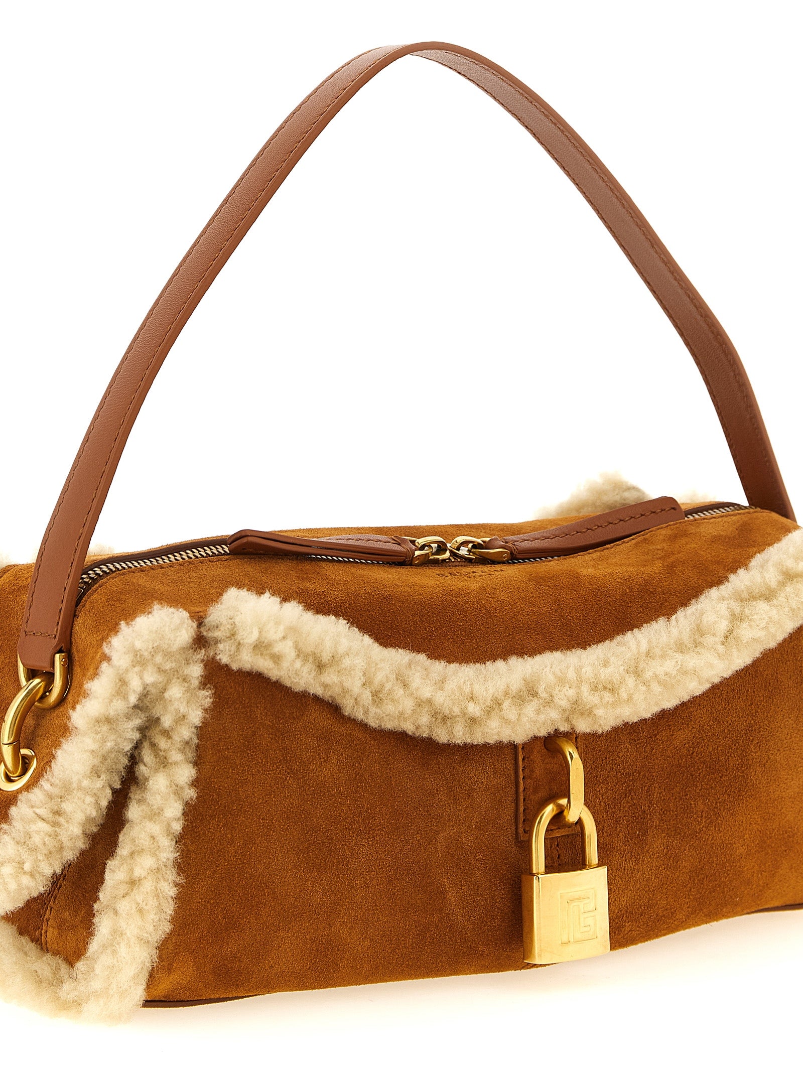 Balmain Braunes Kalbsleder Damen Crossbody Tasche