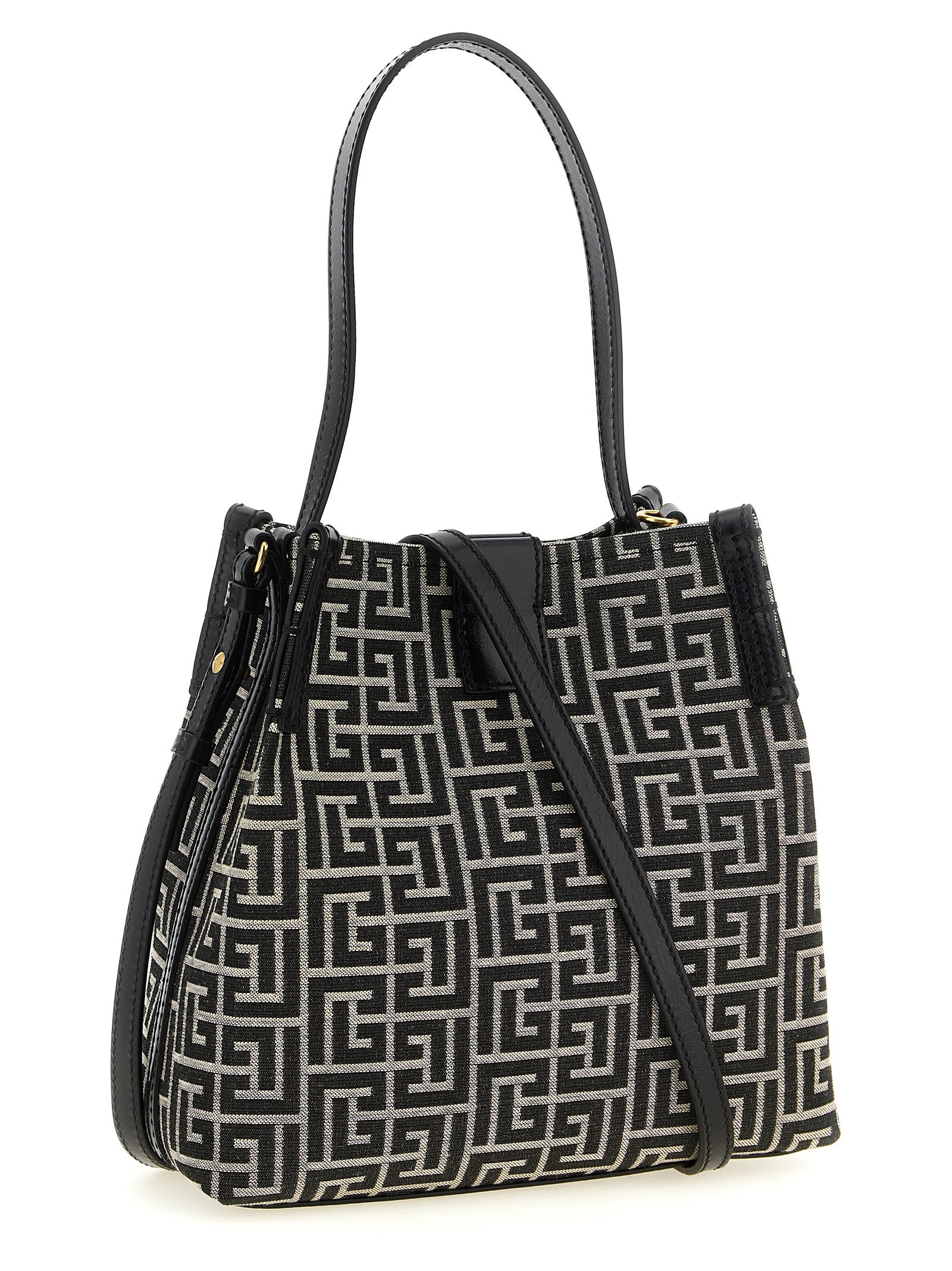 Balmain Zweifarbige Schultertasche aus Baumwolle