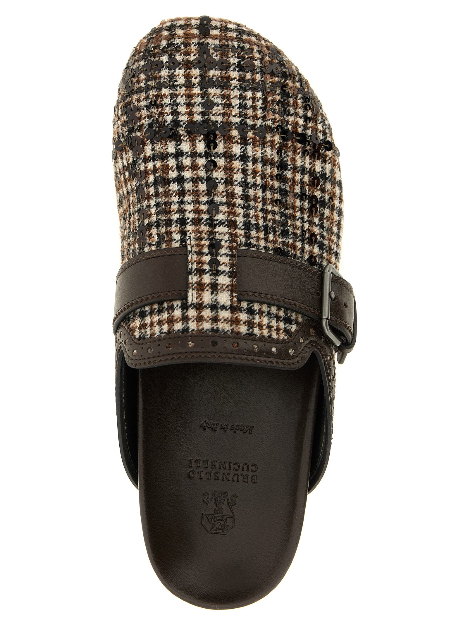 Brunello Cucinelli Braune Clogs aus Alpaka und Leder