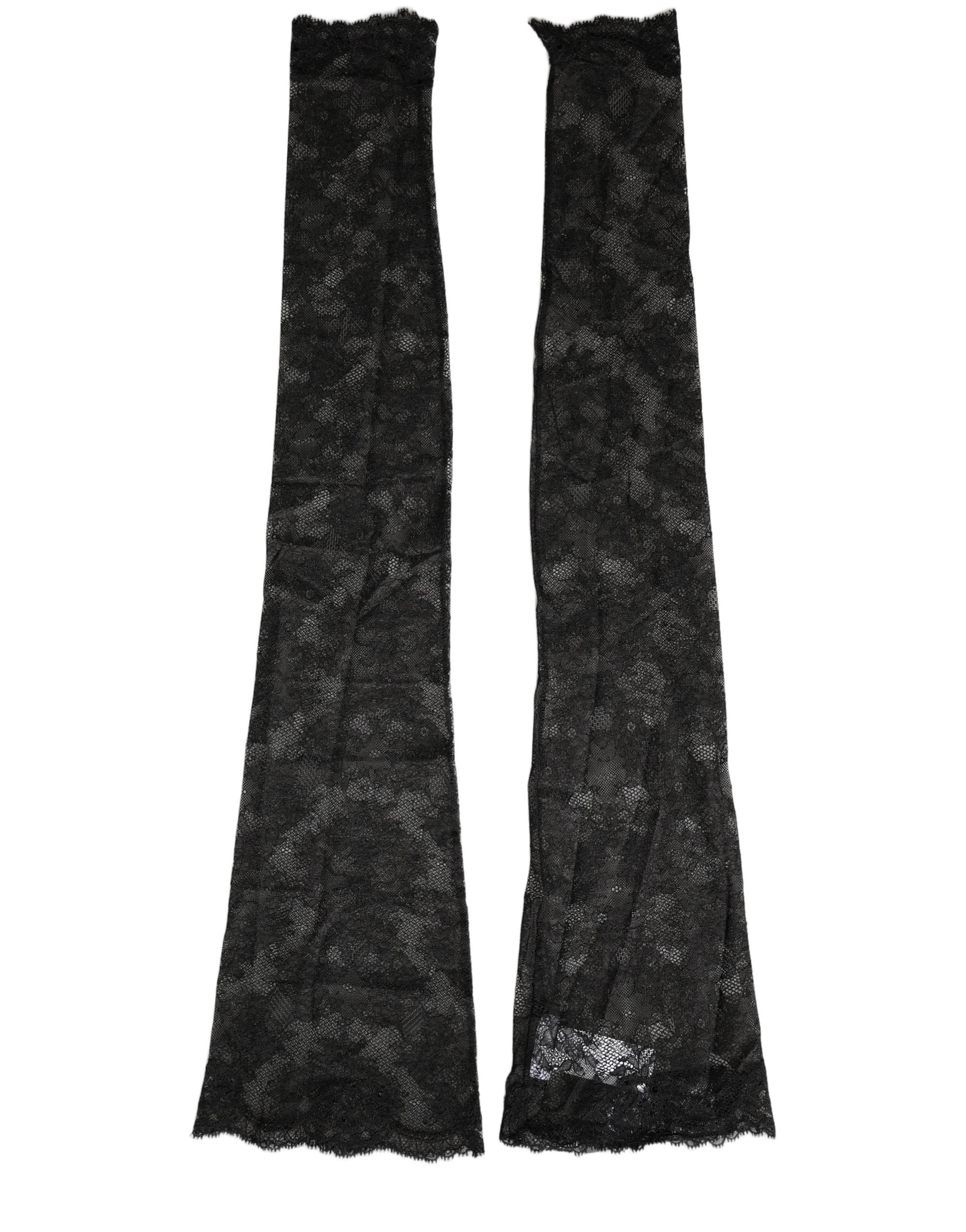 Dolce & Gabbana Schwarze Kniestrümpfe aus Nylon-Stretch mit floraler Spitze