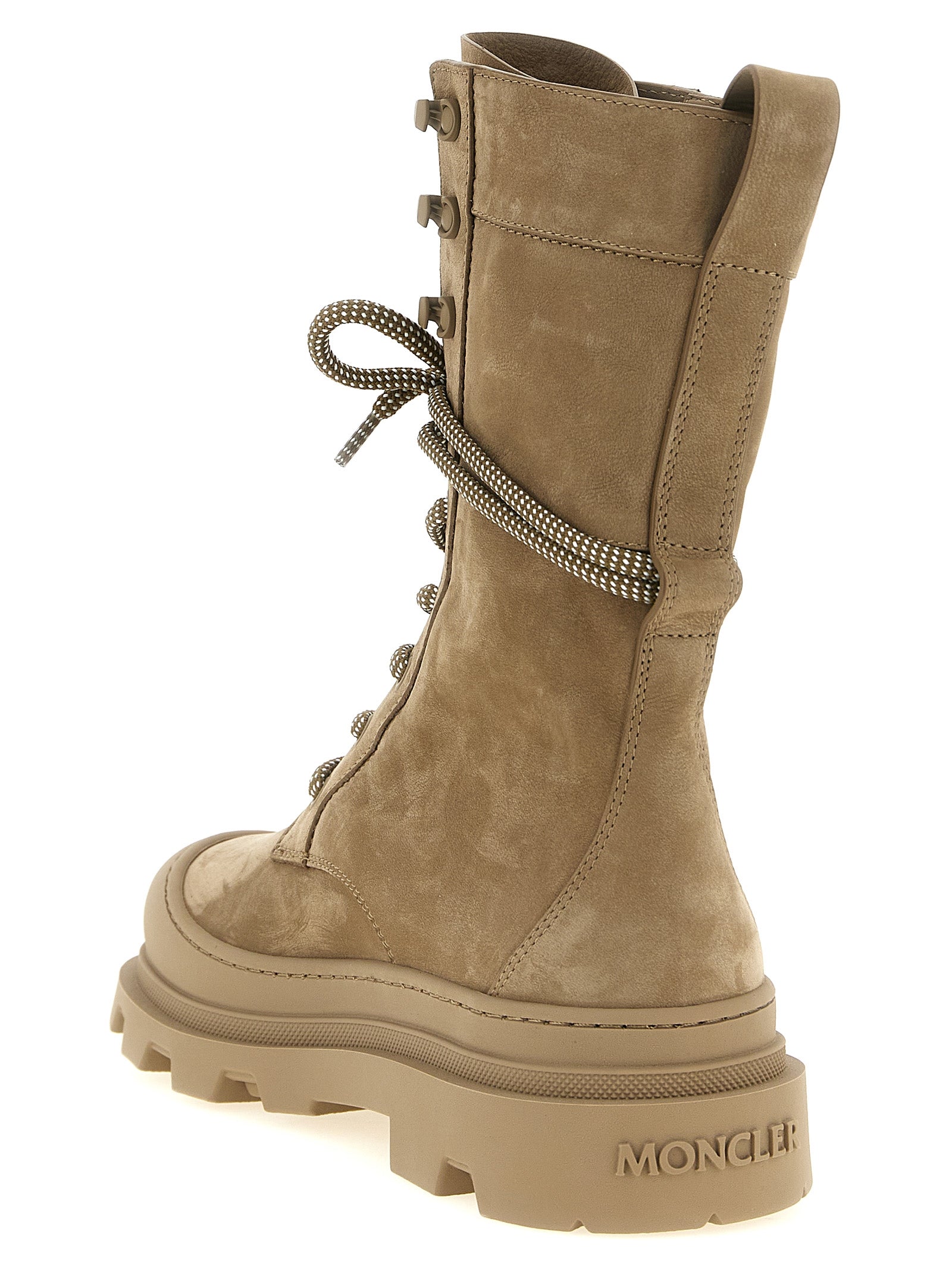 Moncler Beige Leder Schnürstiefel