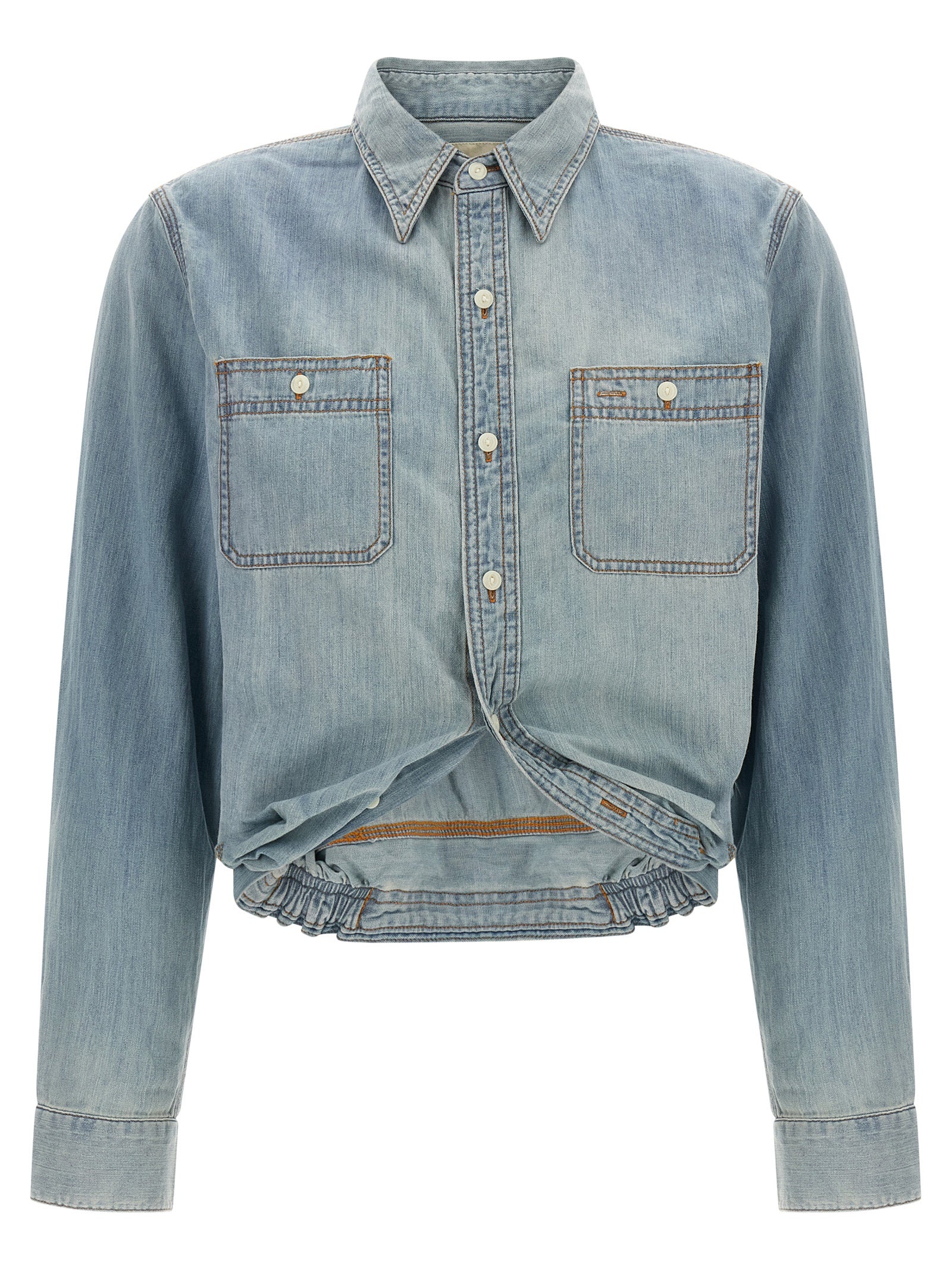 R13 Blaue Baumwollbluse