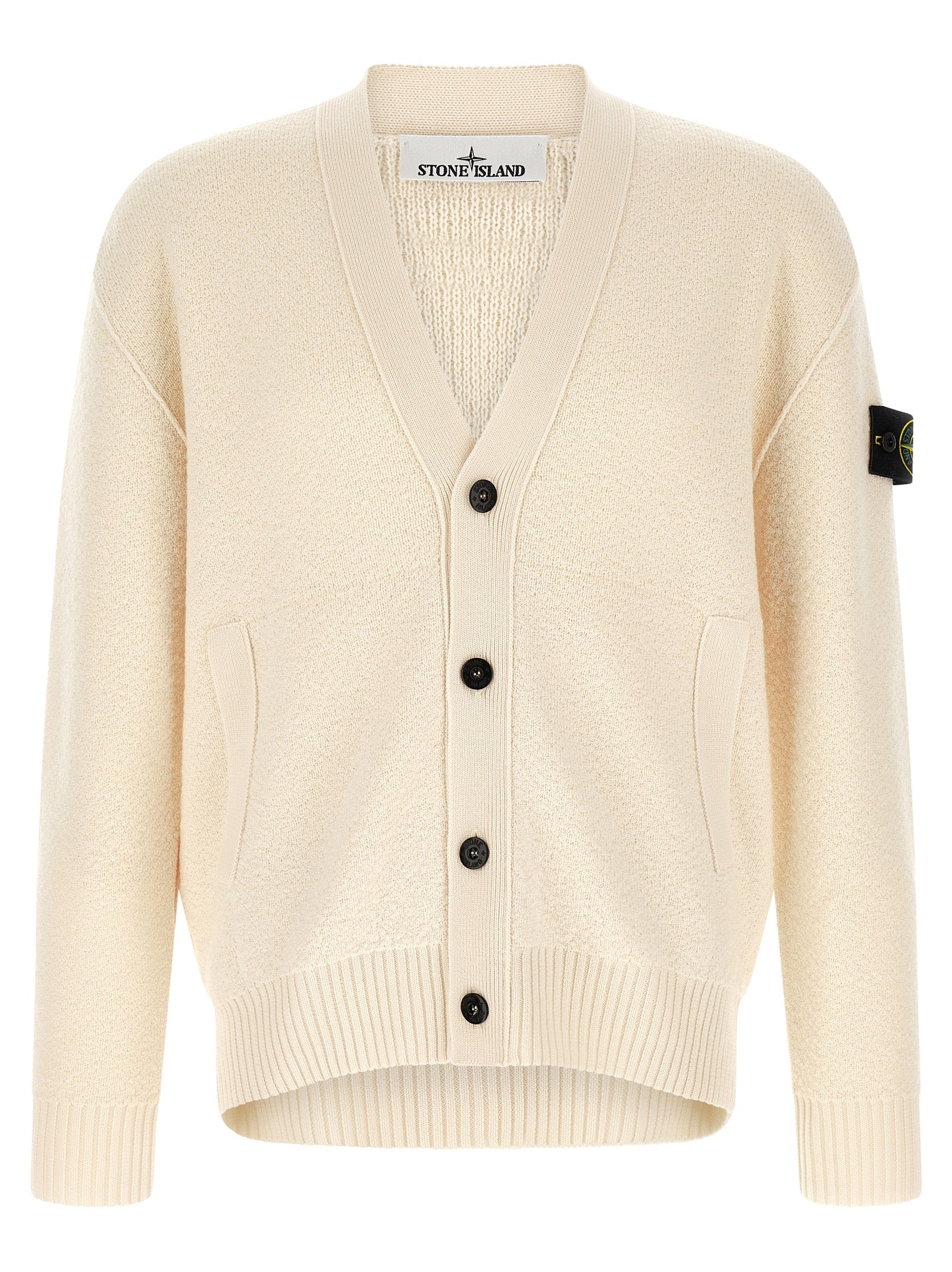 Stone Island Weiße Strickjacke aus reiner Schurwolle