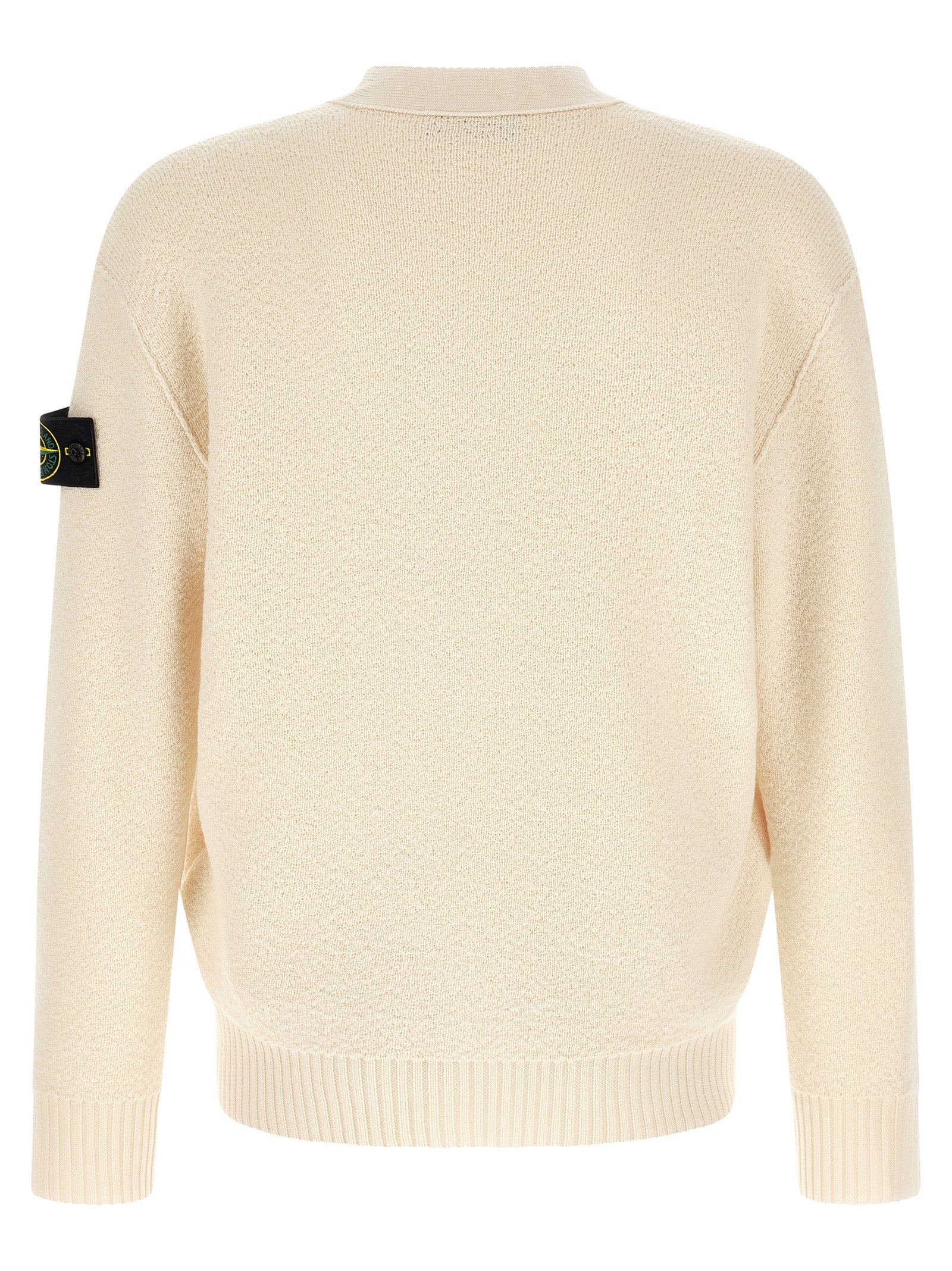 Stone Island Weiße Strickjacke aus reiner Schurwolle