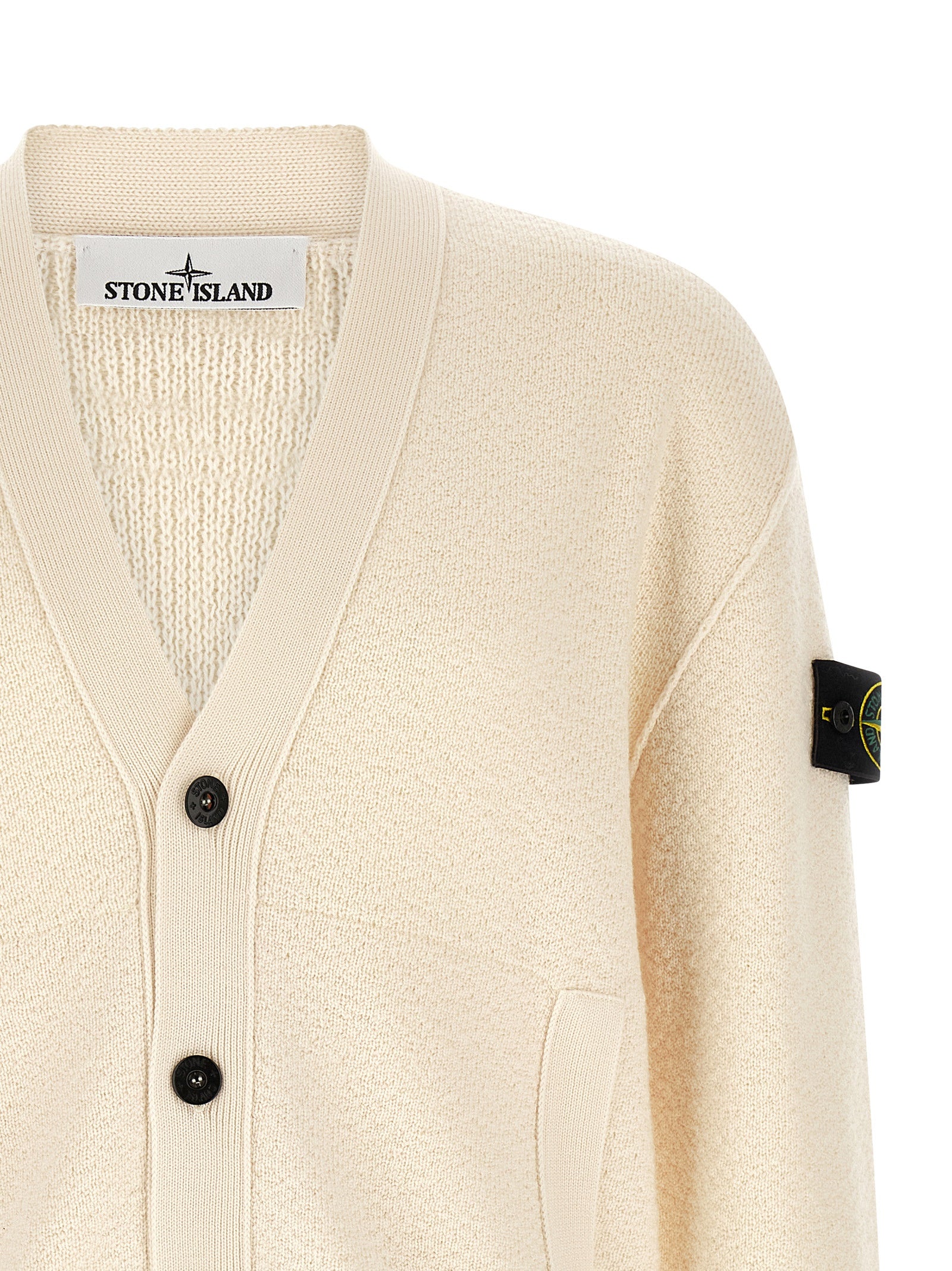 Stone Island Weiße Strickjacke aus reiner Schurwolle
