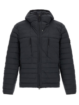 Stone Island Blaue Polyamid-Jacke in voller Länge