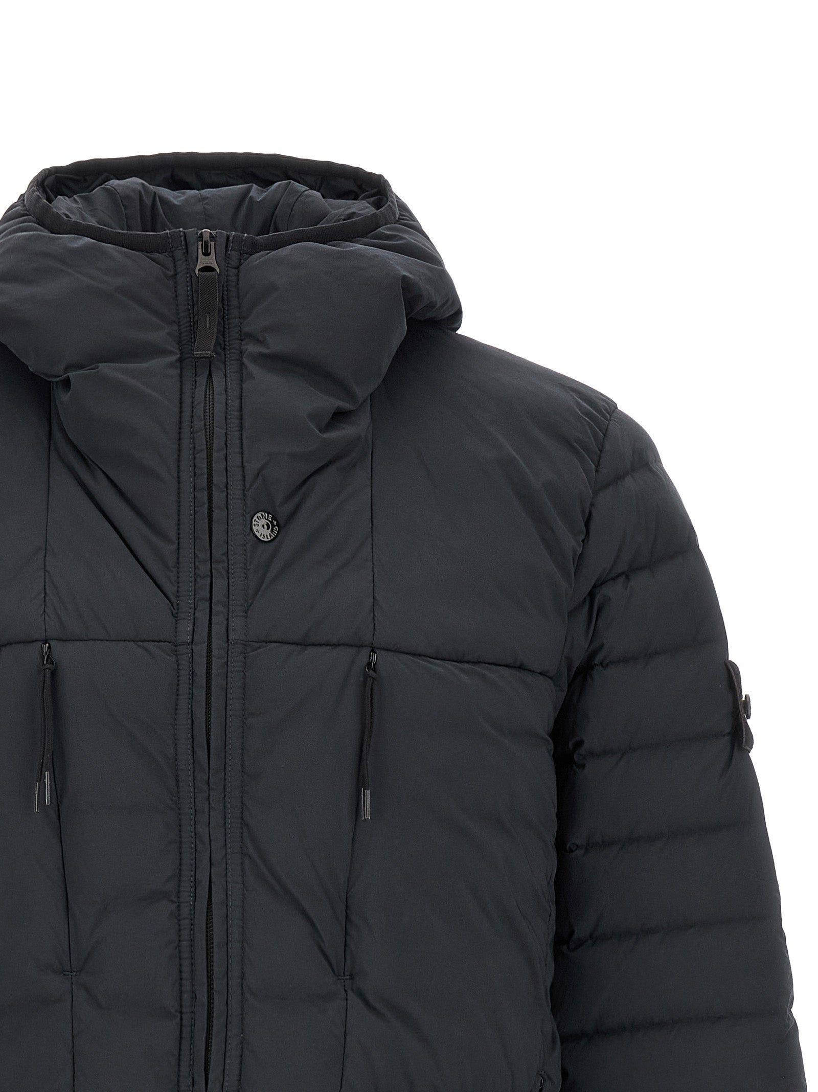 Stone Island Blaue Polyamid-Jacke in voller Länge