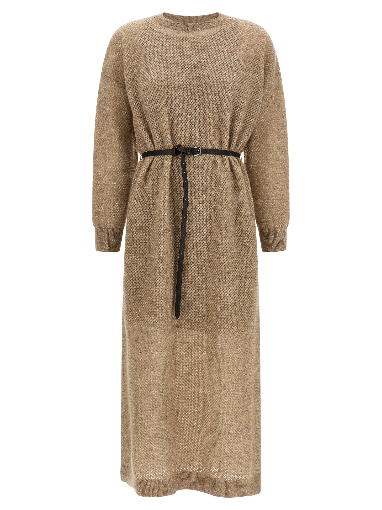 Brunello Cucinelli Beige Wollkleid Midi