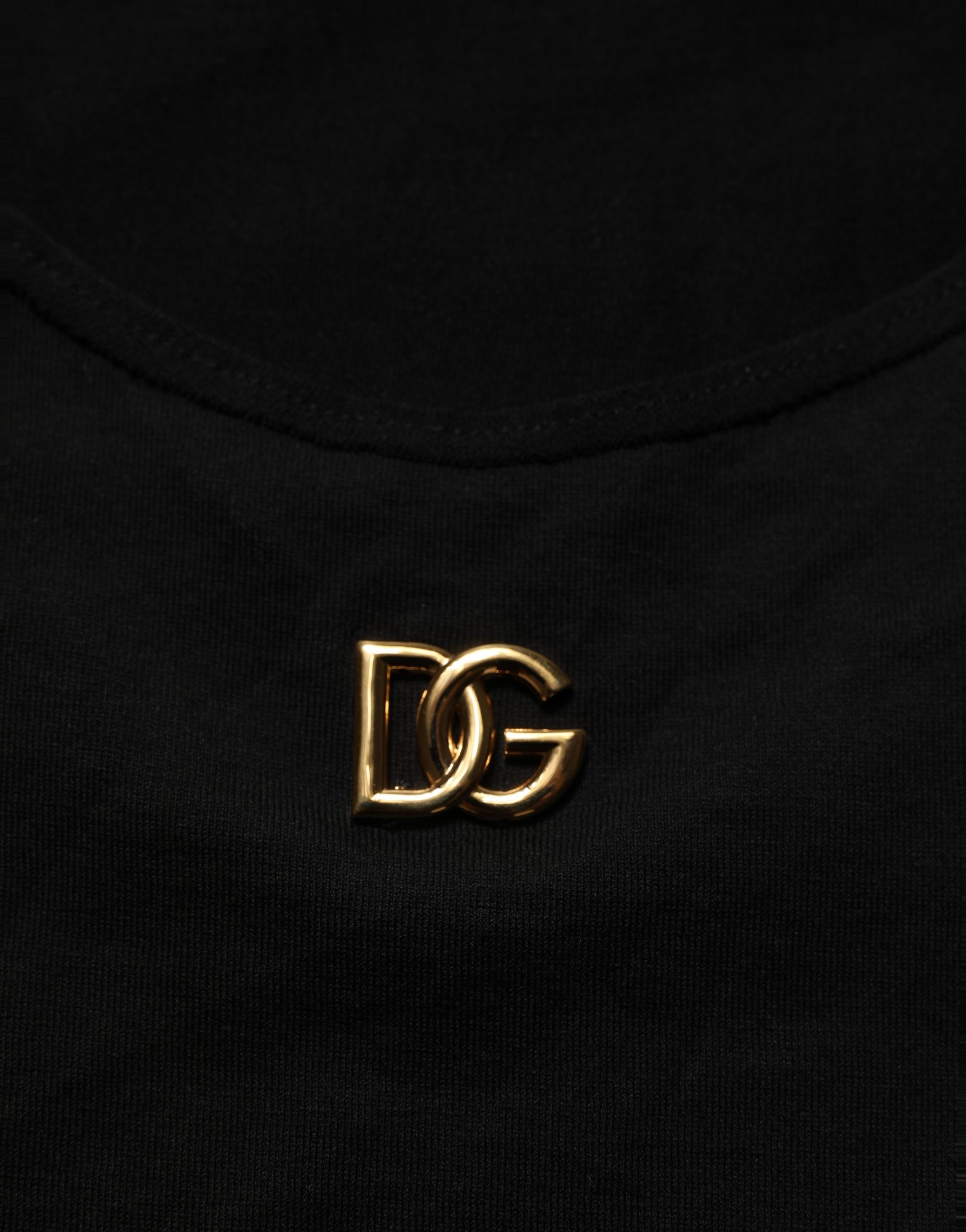 Dolce & Gabbana Schwarzes ärmelloses Tanktop aus Baumwolle mit goldenem DG-Logo