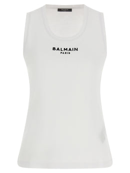 Balmain Weißes ärmelloses Baumwoll-T-Shirt