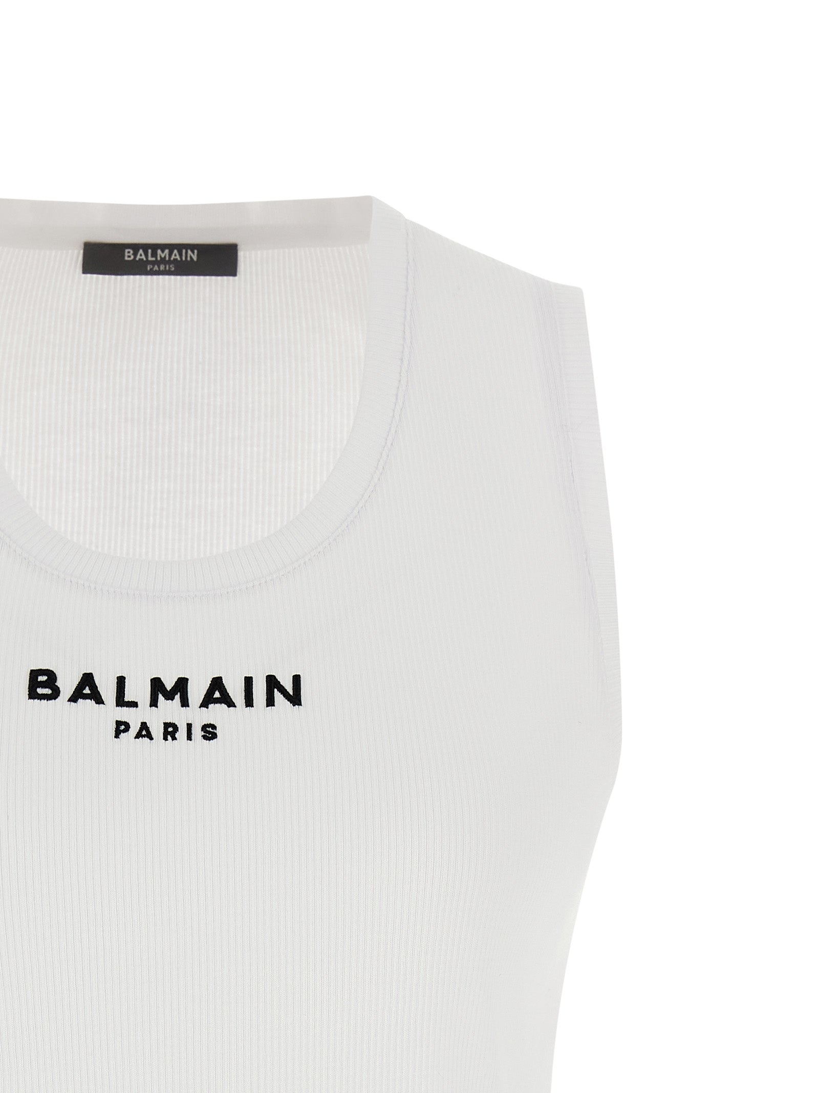 Balmain Weißes ärmelloses Baumwoll-T-Shirt