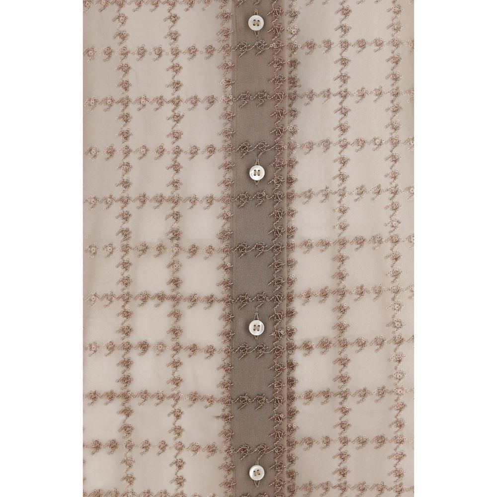Brunello Cucinelli Beiges Seidenmuster-Hemd