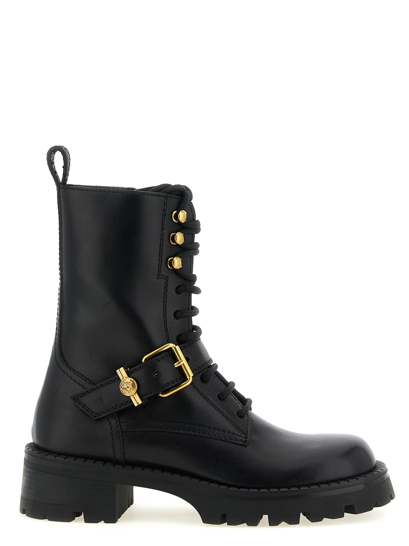 Versace Schwarze Schnürstiefel aus Kalbsleder