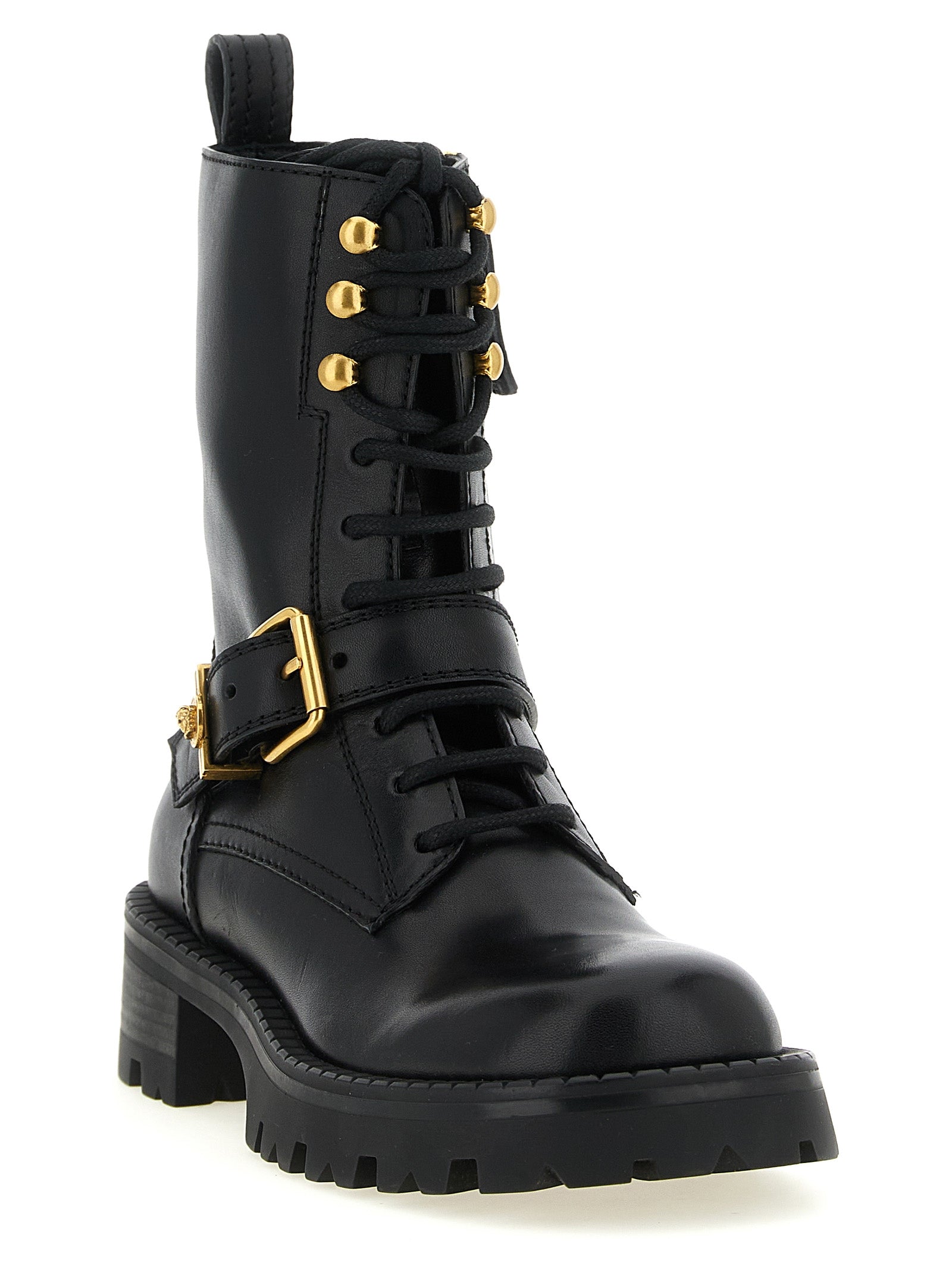 Versace Schwarze Schnürstiefel aus Kalbsleder