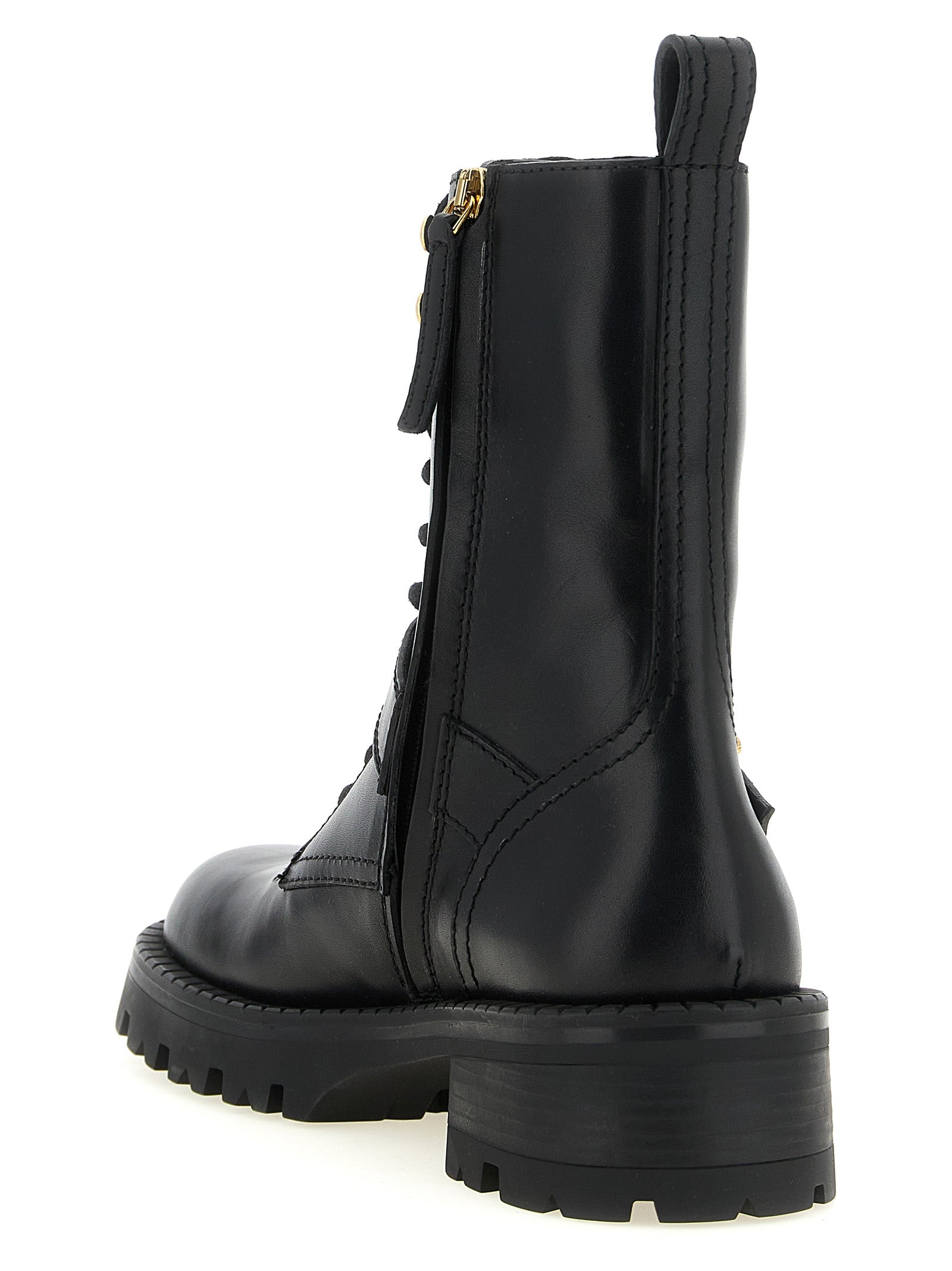 Versace Schwarze Schnürstiefel aus Kalbsleder