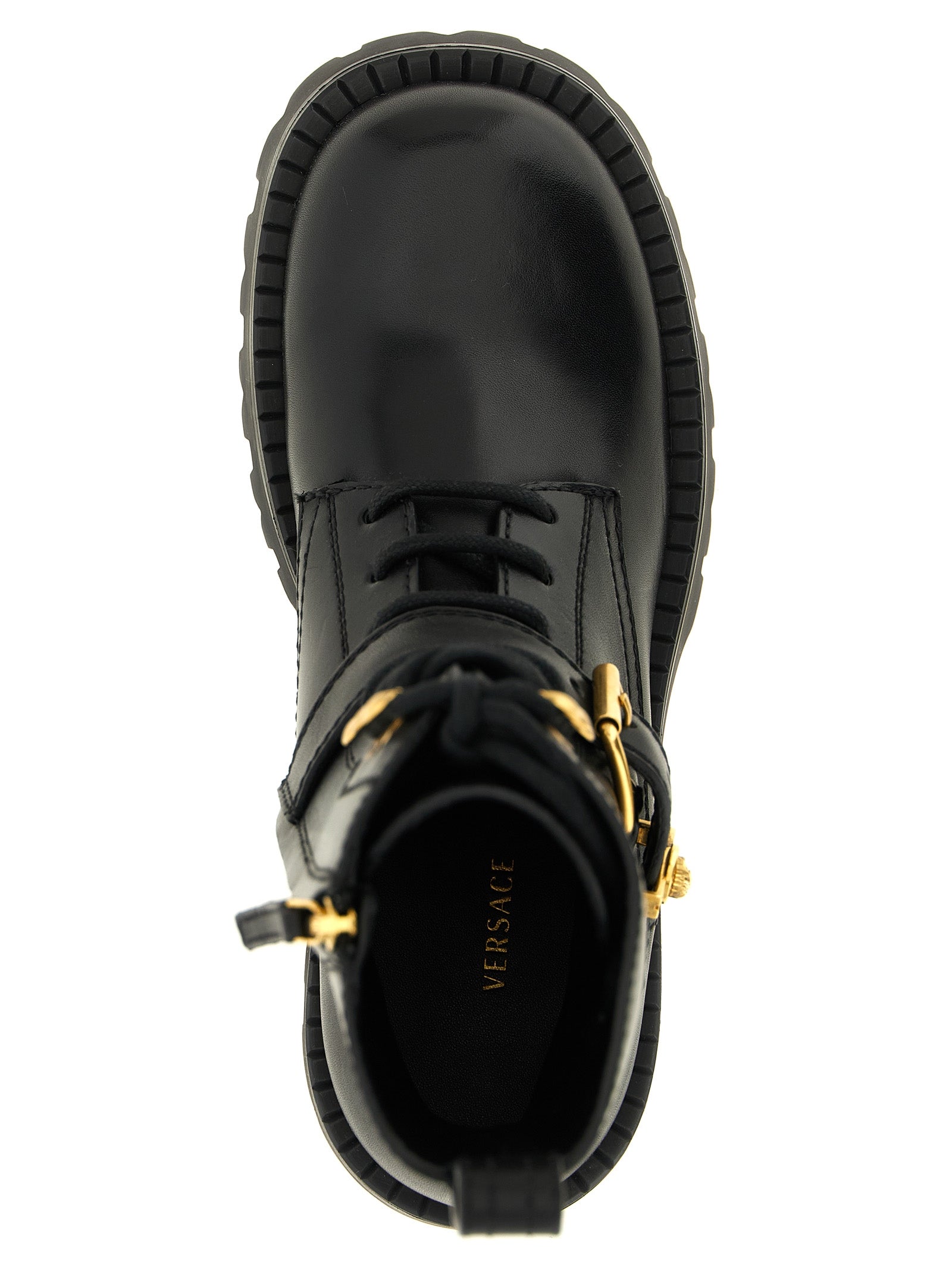 Versace Schwarze Schnürstiefel aus Kalbsleder