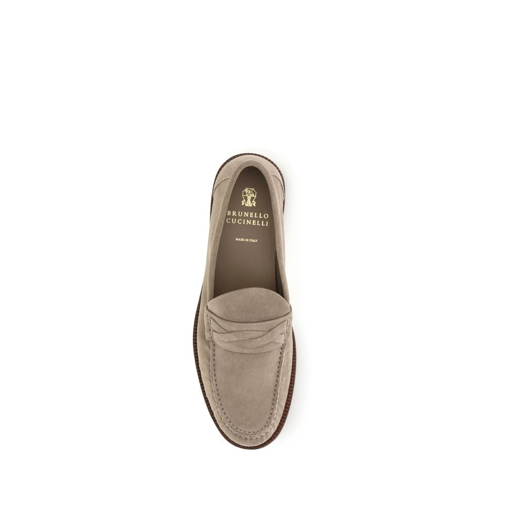 Brunello Cucinelli Beige Wildleder-Loafer zum Hineinschlüpfen
