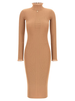 Elisabetta Franchi Beige Viskose Midikleid