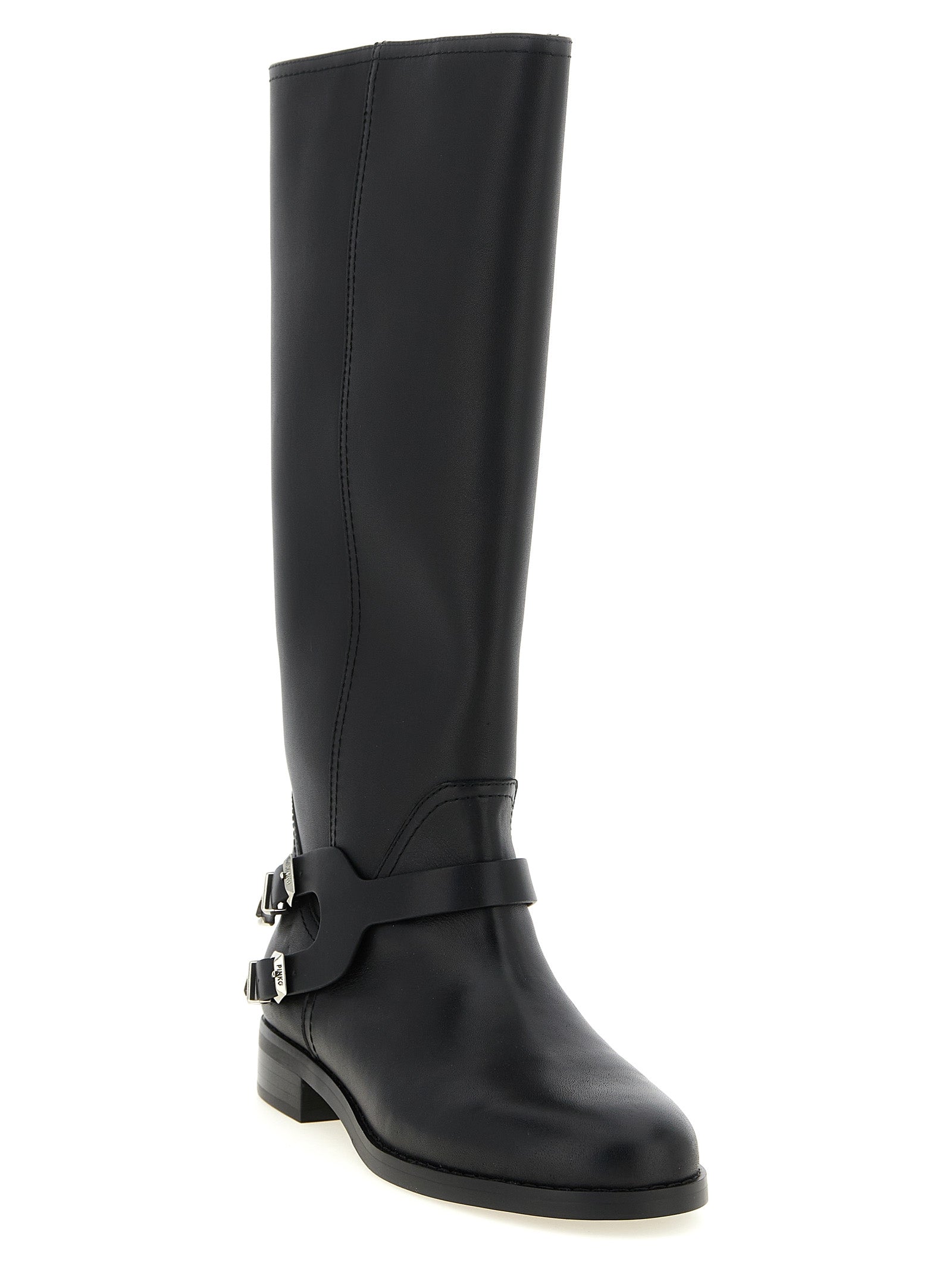 PINKO Schwarze Kuhleder Overknee-Stiefel