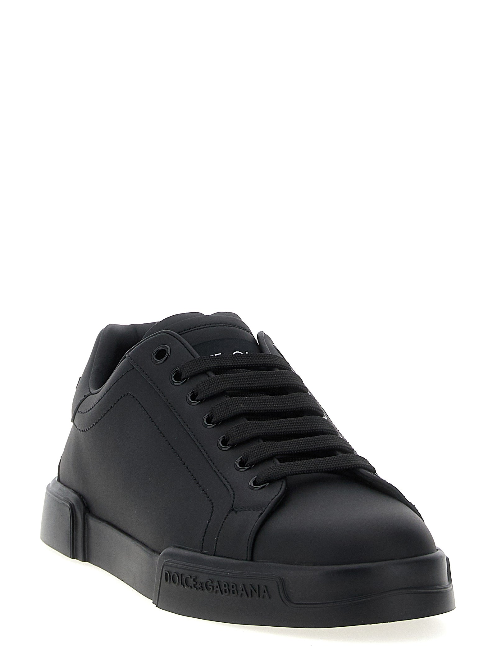 Dolce & Gabbana Schwarze Kalbsleder Low-Top-Sneaker