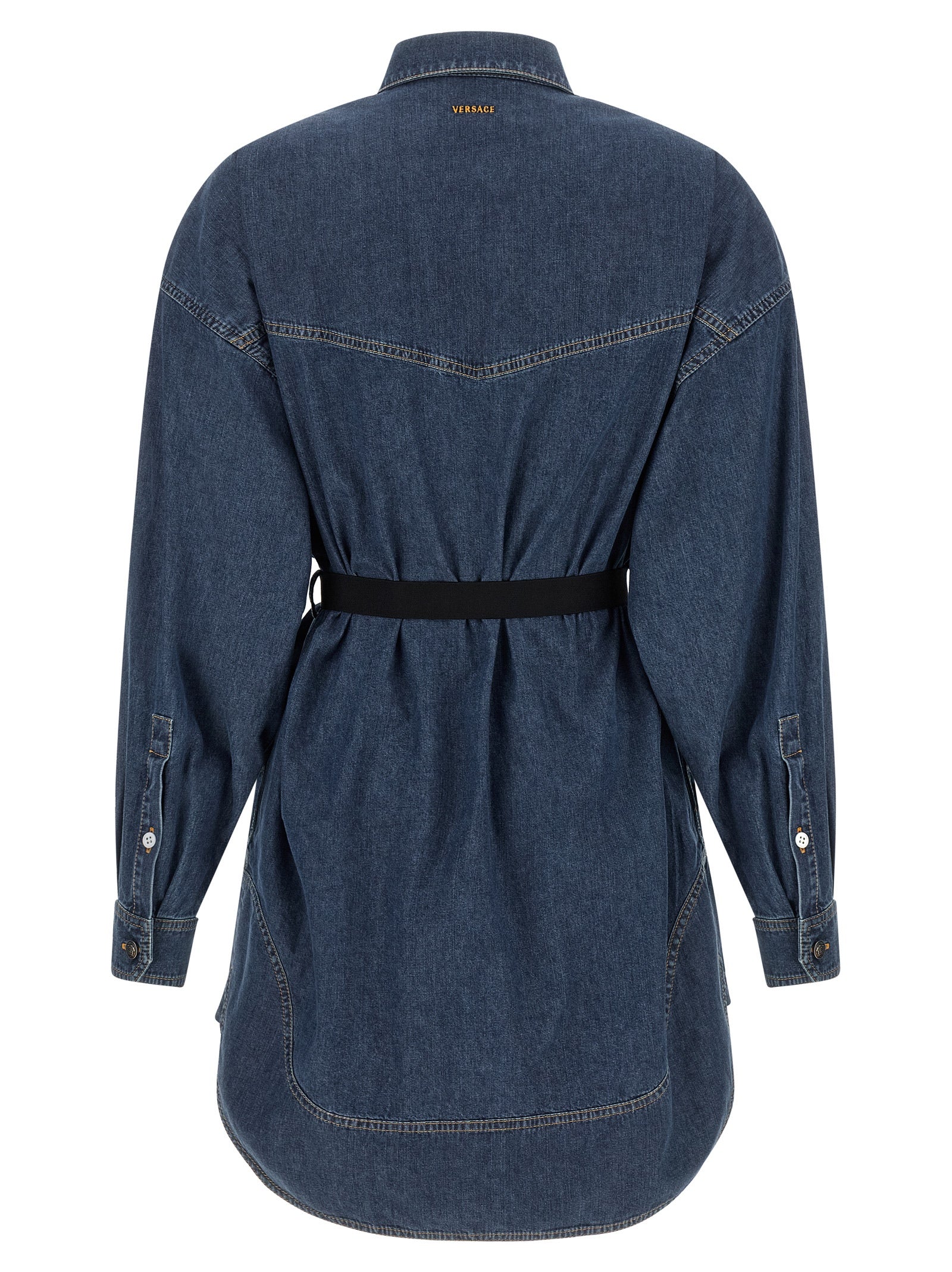 Versace Kurzes blaues Baumwollkleid