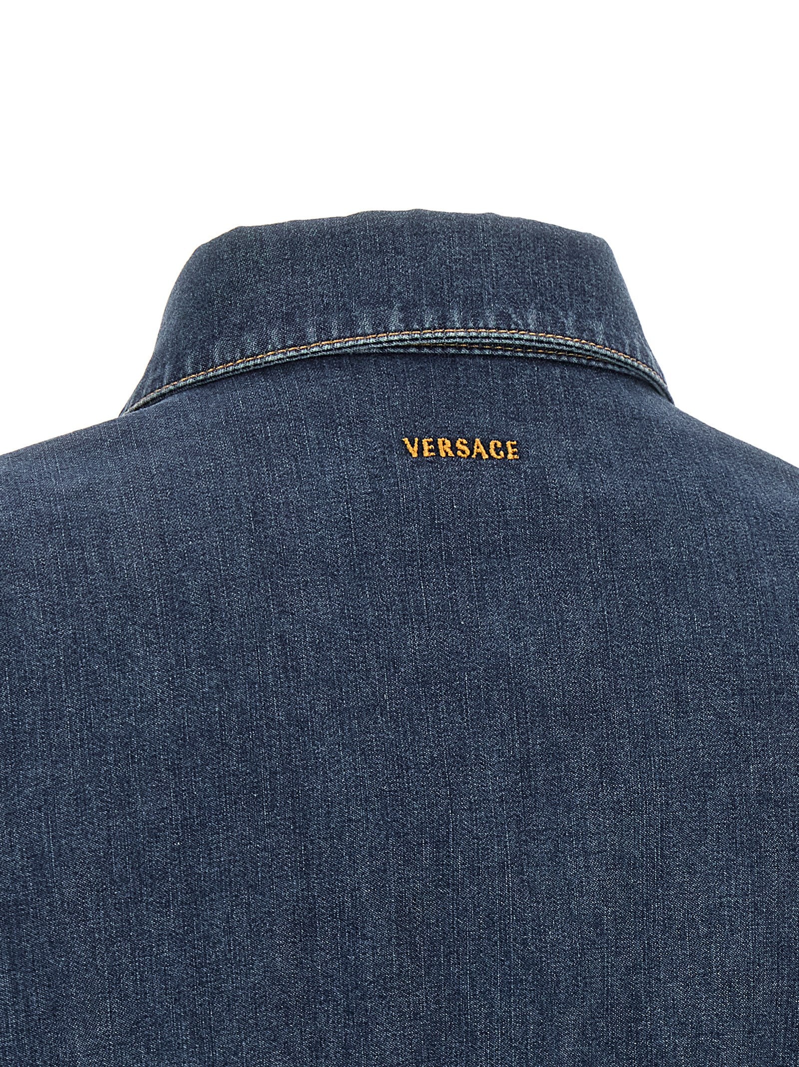 Versace Kurzes blaues Baumwollkleid