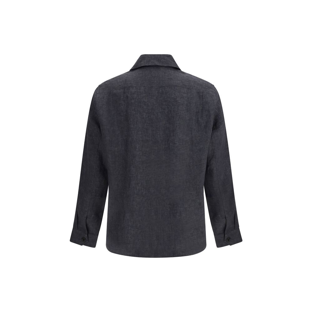 Brunello Cucinelli Graues Hemd aus Leinen mit Muster