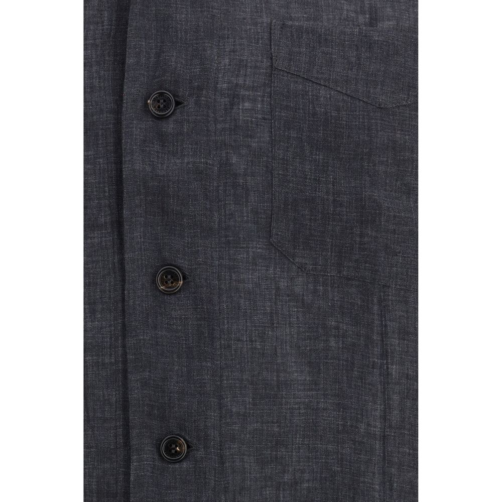 Brunello Cucinelli Graues Hemd aus Leinen mit Muster