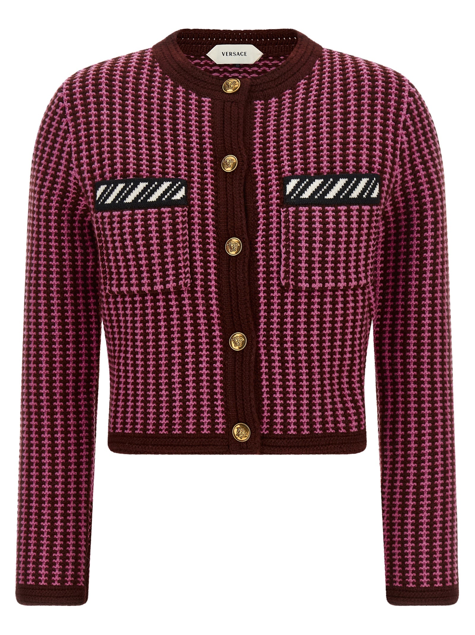 Versace Mehrfarbige Strickjacke aus reiner Schurwolle