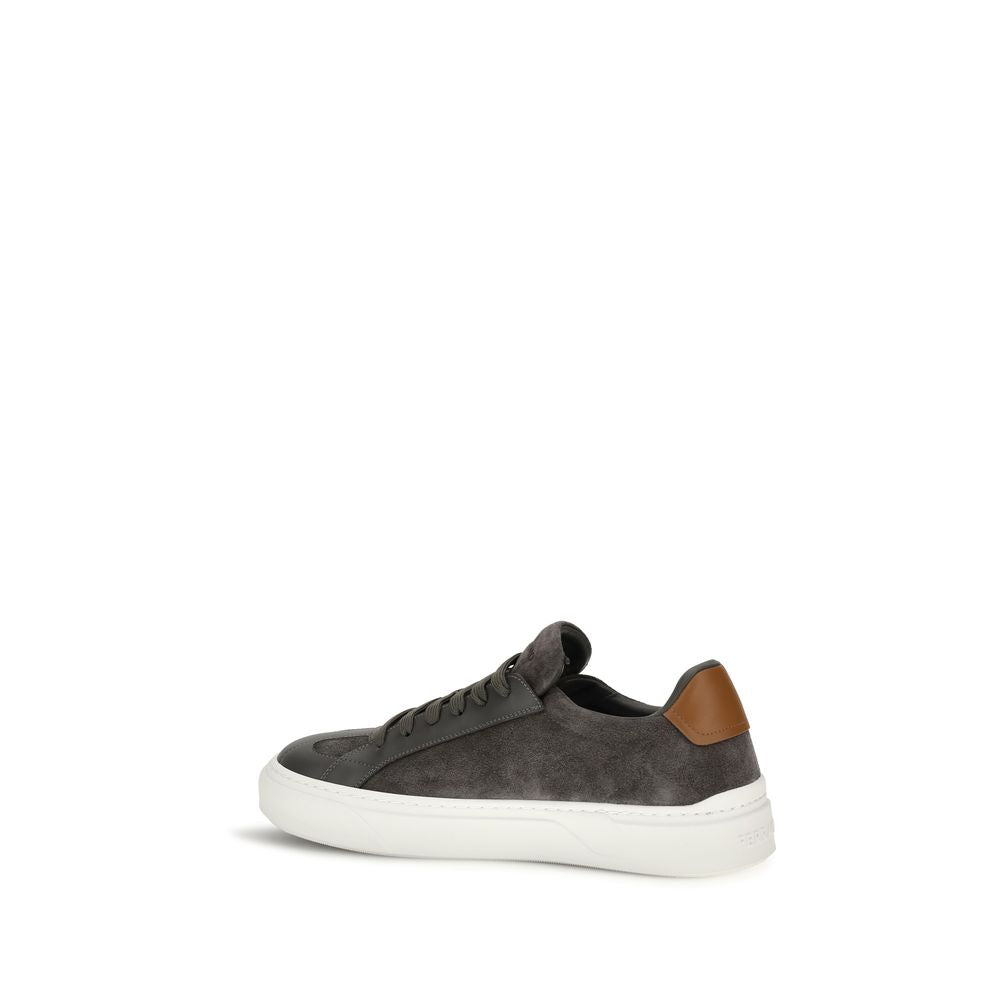 Ferragamo Graue Wildleder-Sneakers mit niedrigem Schaft