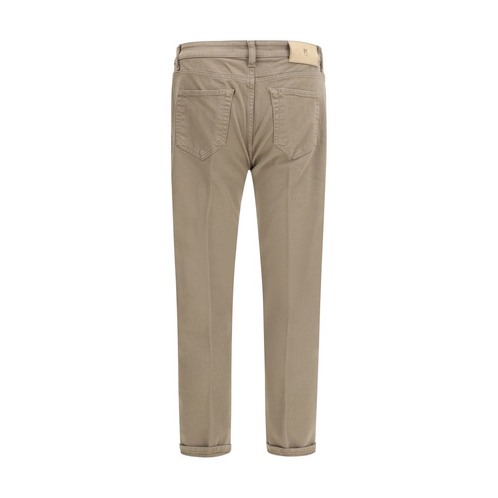 PT Torino Schmale Baumwolljeans in Creme