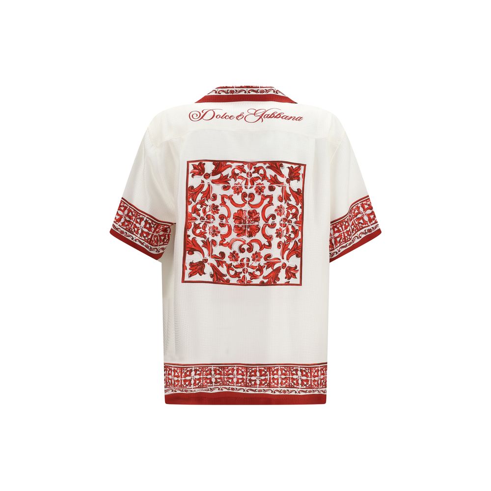 Dolce & Gabbana Weißes Hemd aus Seide mit Muster