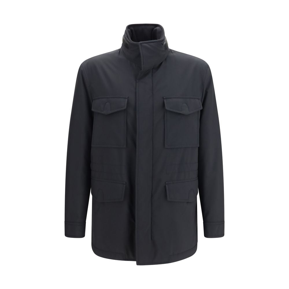 Brioni Blaue Jacke aus Wolle Oves Aries in voller Länge