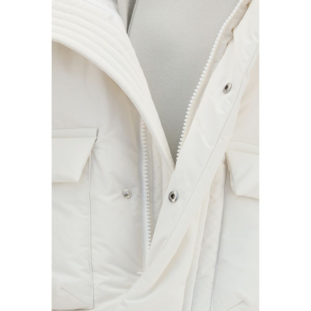 Sacai Weiße Polyester-Jacke in voller Länge