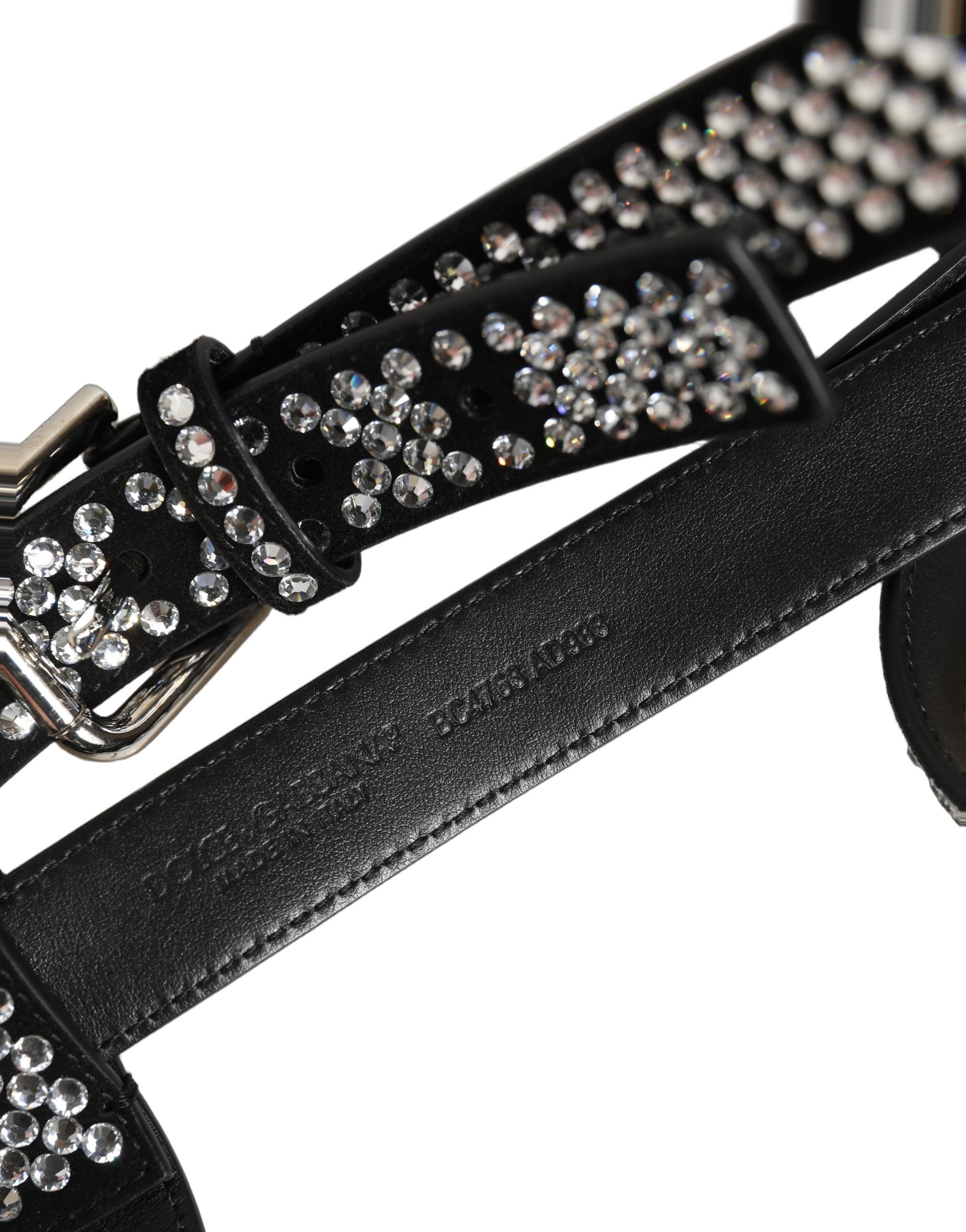 Dolce & Gabbana Herren Hosenträger aus schwarzem Leder mit Strasssteinen