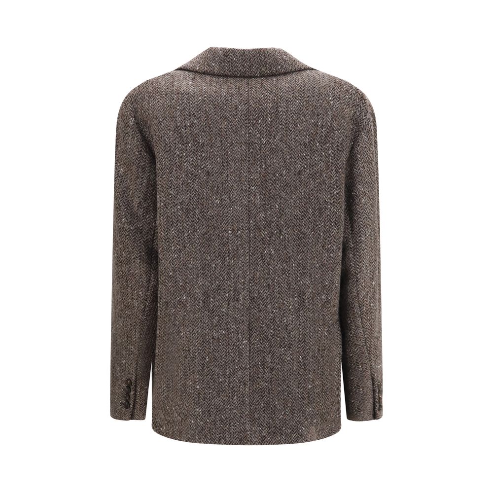 Brunello Cucinelli Braune Lammwoll-Bikerjacke Aries