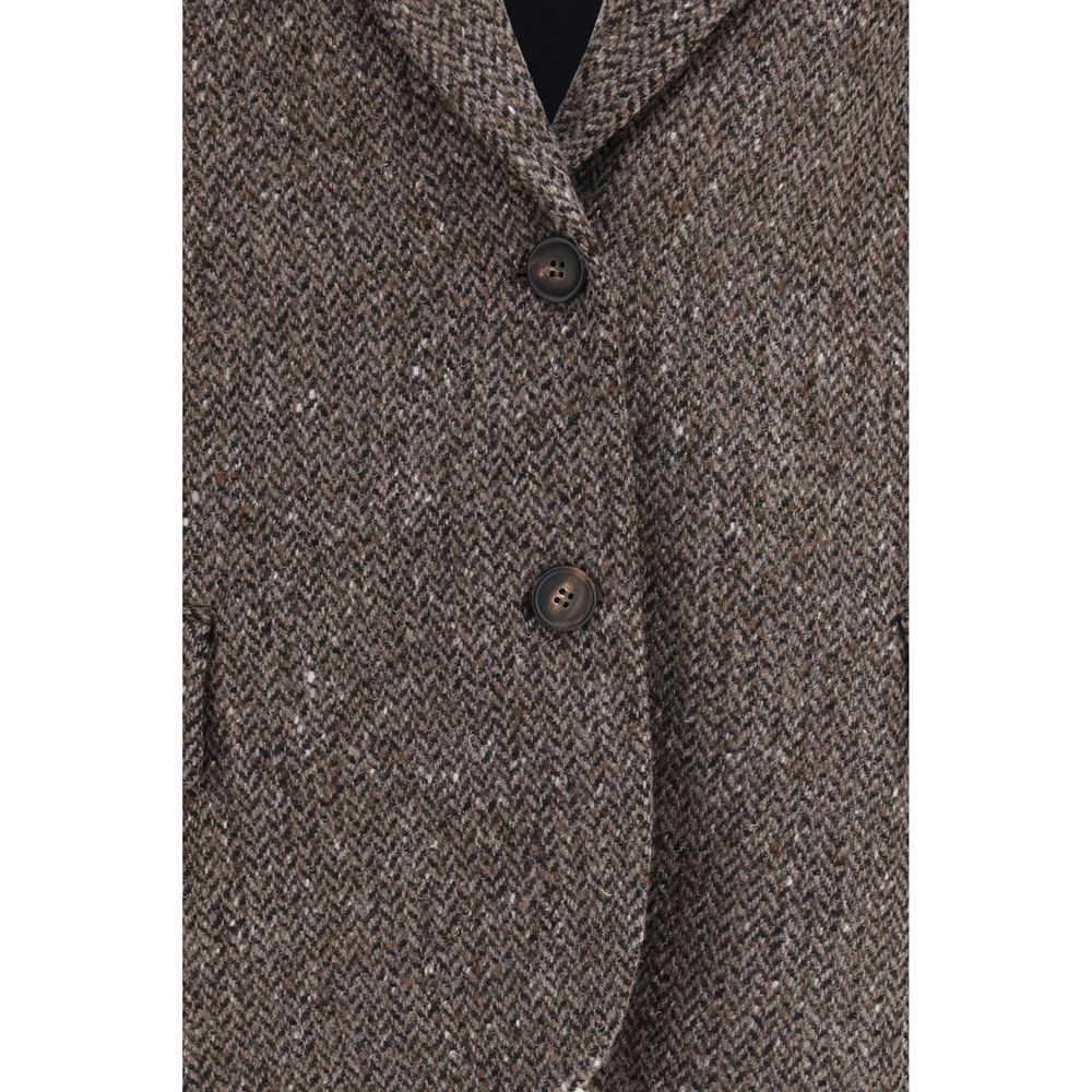 Brunello Cucinelli Braune Lammwoll-Bikerjacke Aries