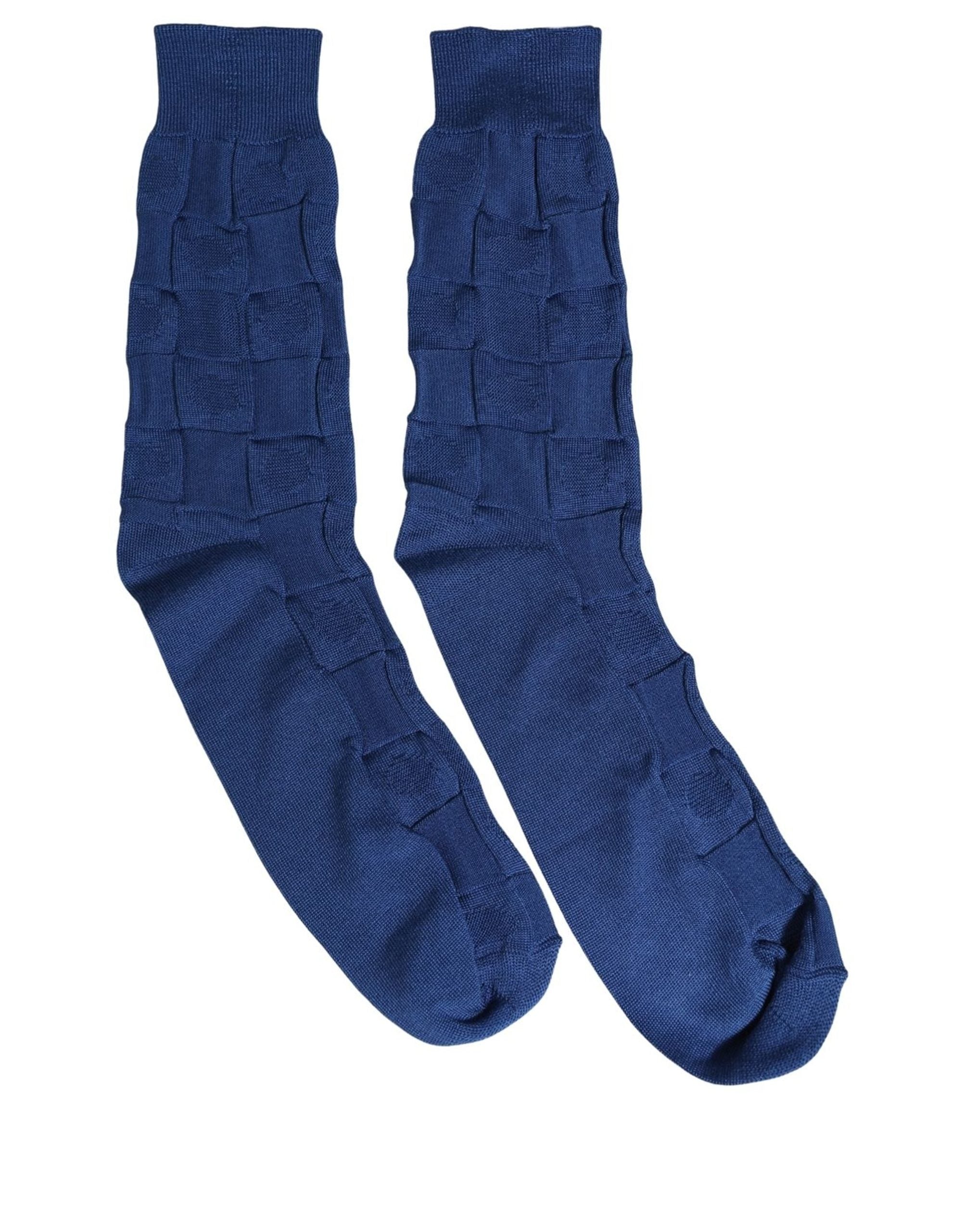 Dolce & Gabbana Socken aus Seide mit königsblauem Karomuster, mittellang