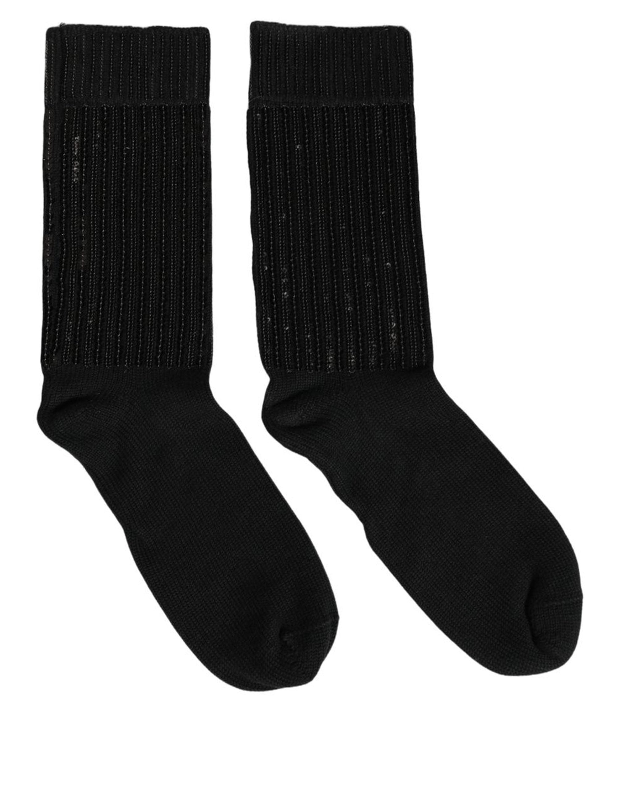 Dolce & Gabbana Schwarze Socken aus Baumwollstrick mit Pailletten, mittellang, als Accessoire