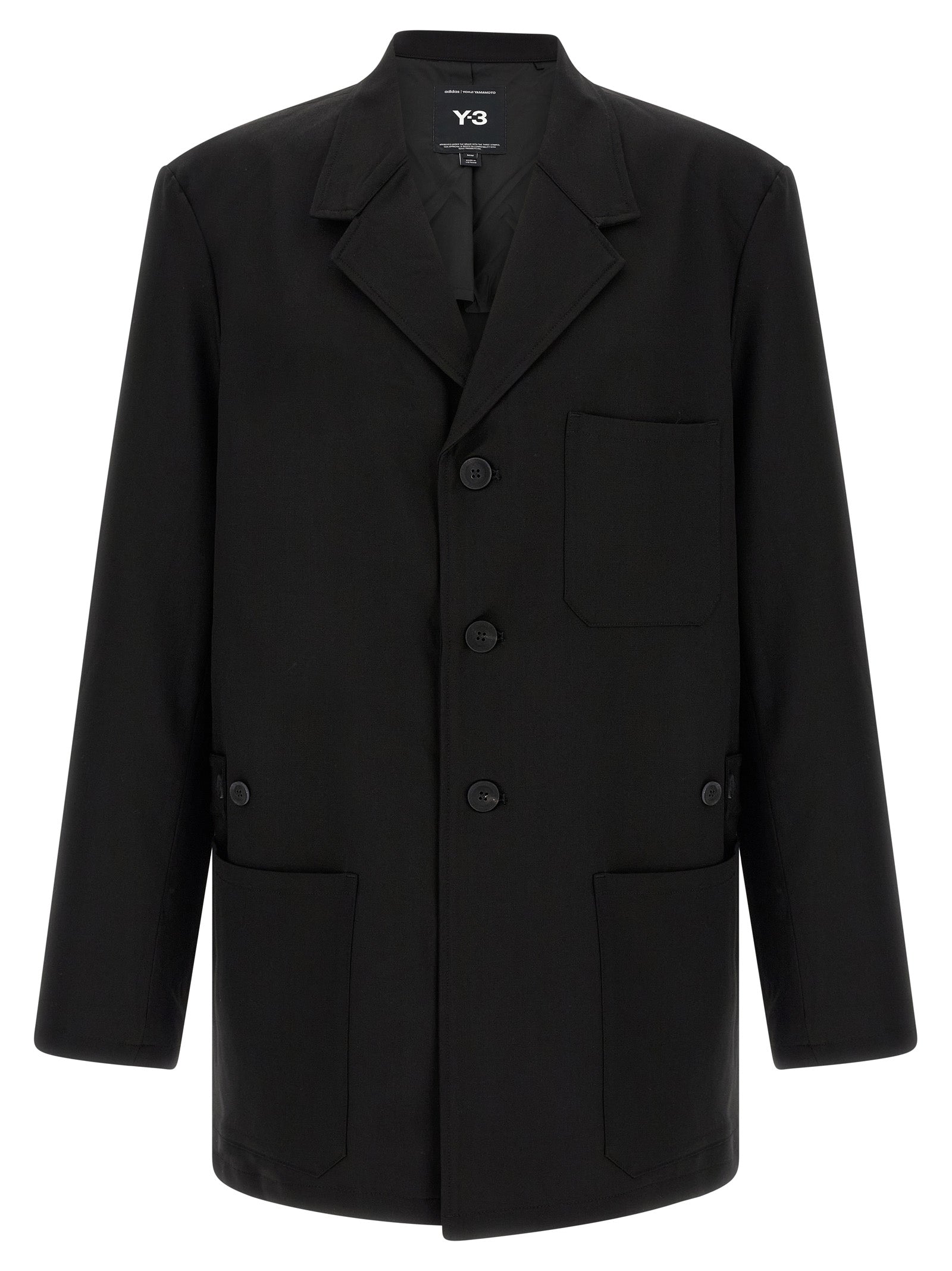 Y-3 Schwarze Wolljacke in voller Länge
