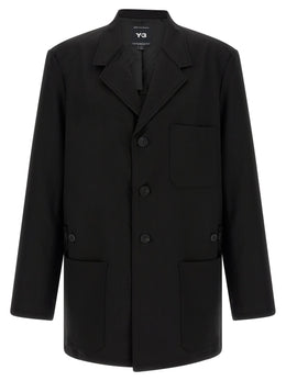 Y-3 Schwarze Wolljacke in voller Länge