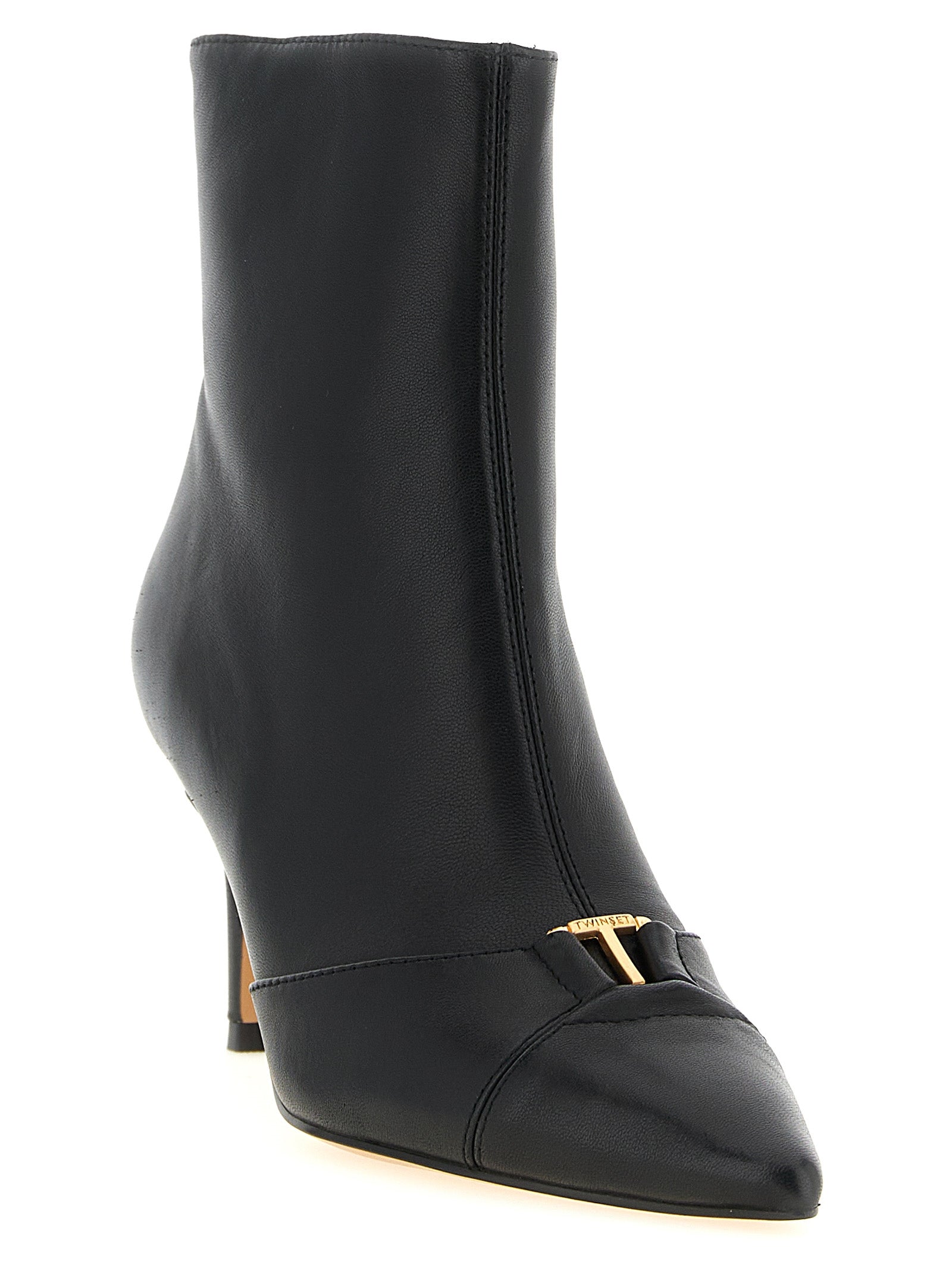 Twinset Schwarze Leder-Stiefeletten