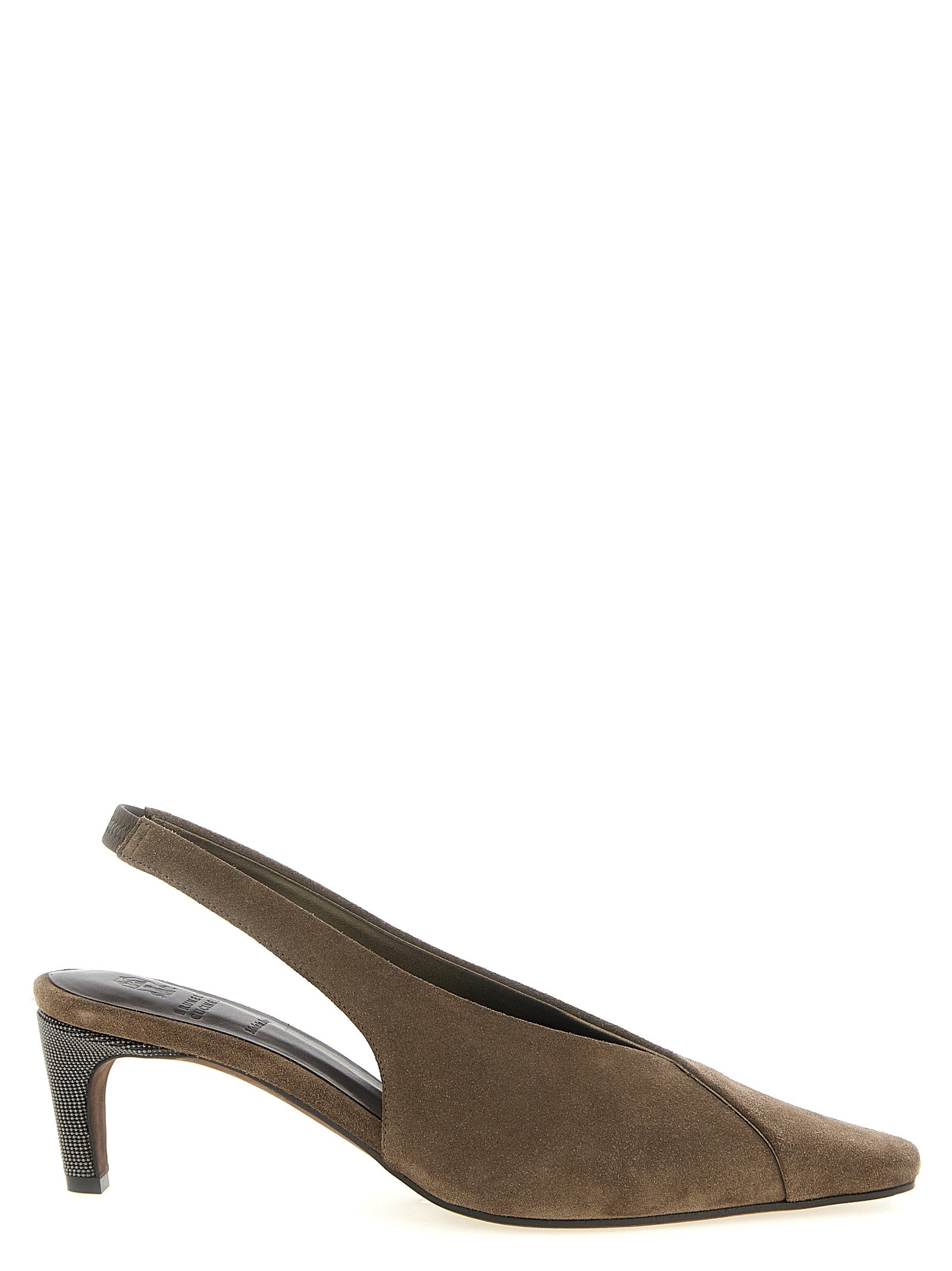 Brunello Cucinelli Graue Pumps aus Kalbsleder mit mittlerem Absatz
