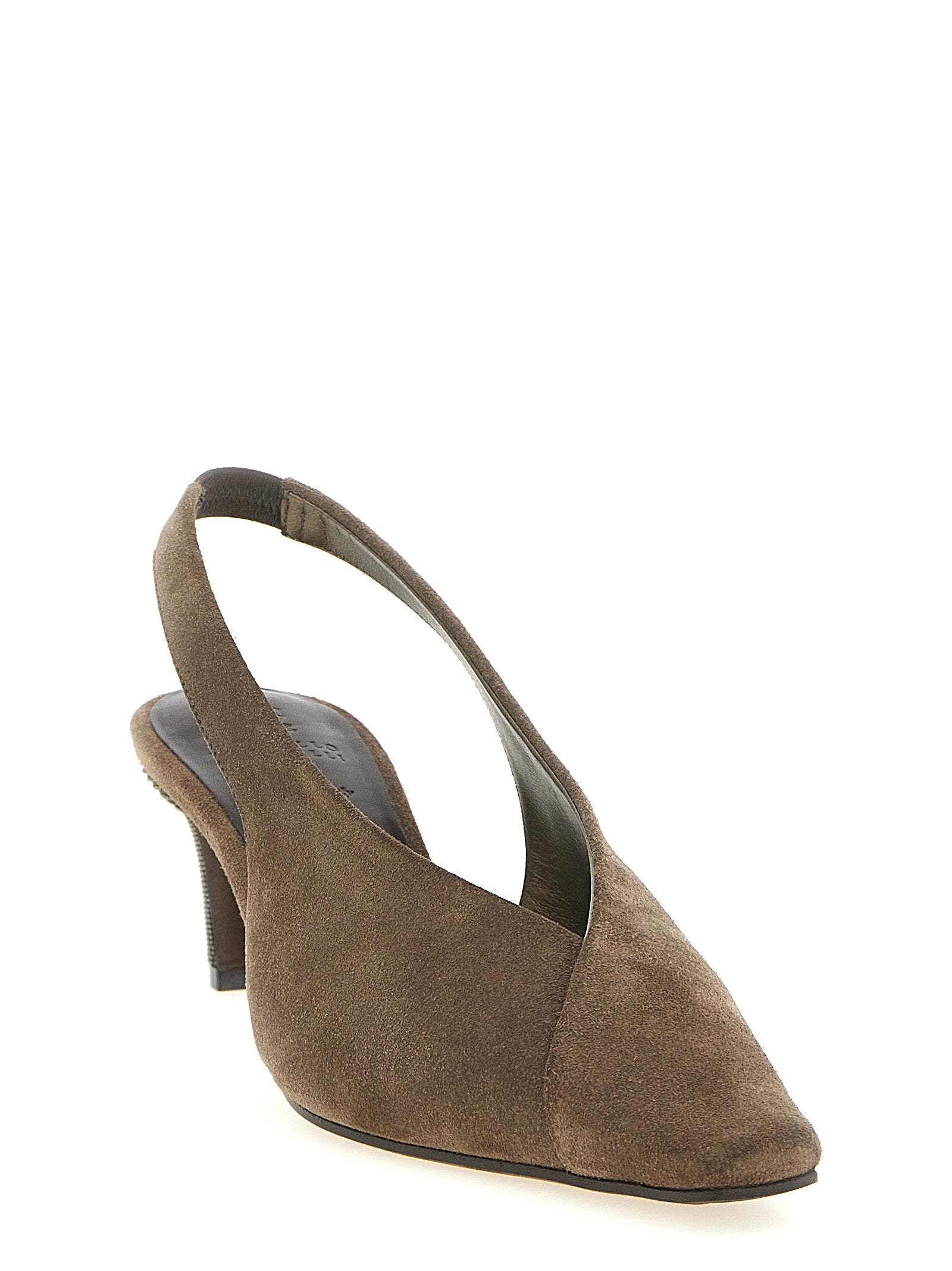 Brunello Cucinelli Graue Pumps aus Kalbsleder mit mittlerem Absatz