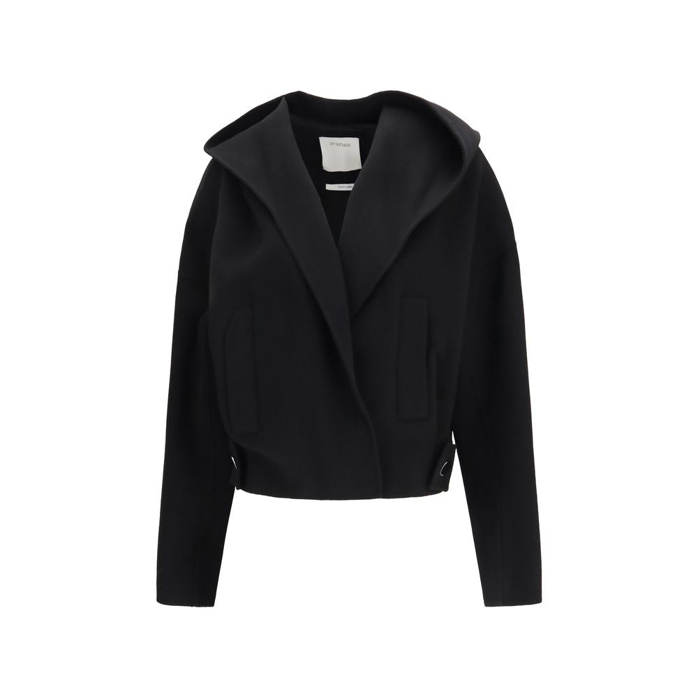 Max Mara Schwarze Oves Aries Wolljacke in voller Länge