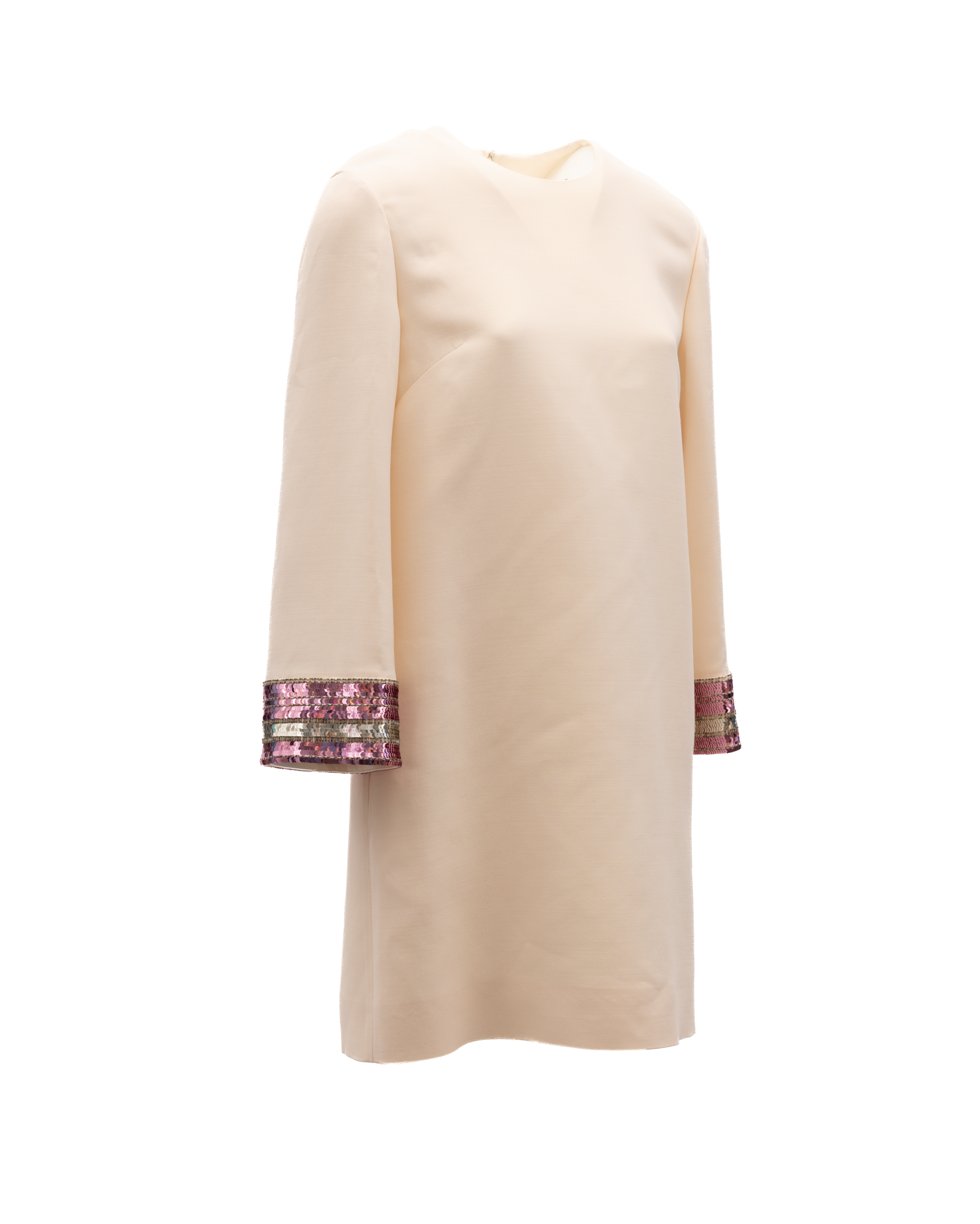 Valentino Garavani Damenkleid in Creme mit mehrfarbigen Paillettenmanschetten