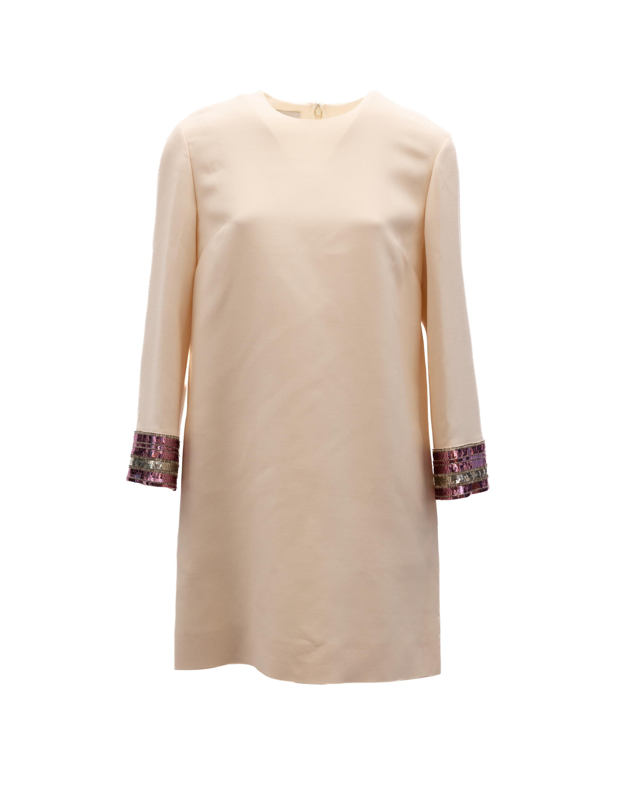 Valentino Garavani Damenkleid in Creme mit mehrfarbigen Paillettenmanschetten